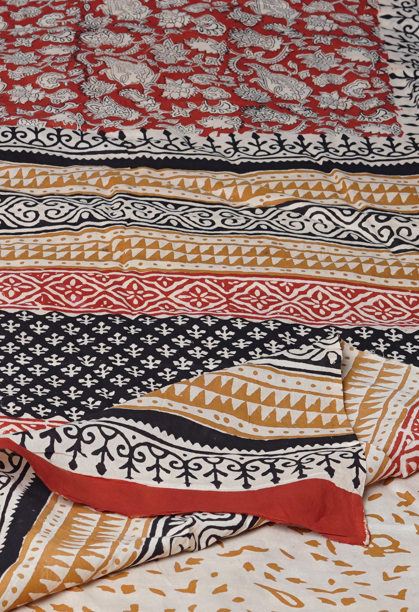 Red Pure Kalamkari Printed Superfine Mulmul Cotton Saree