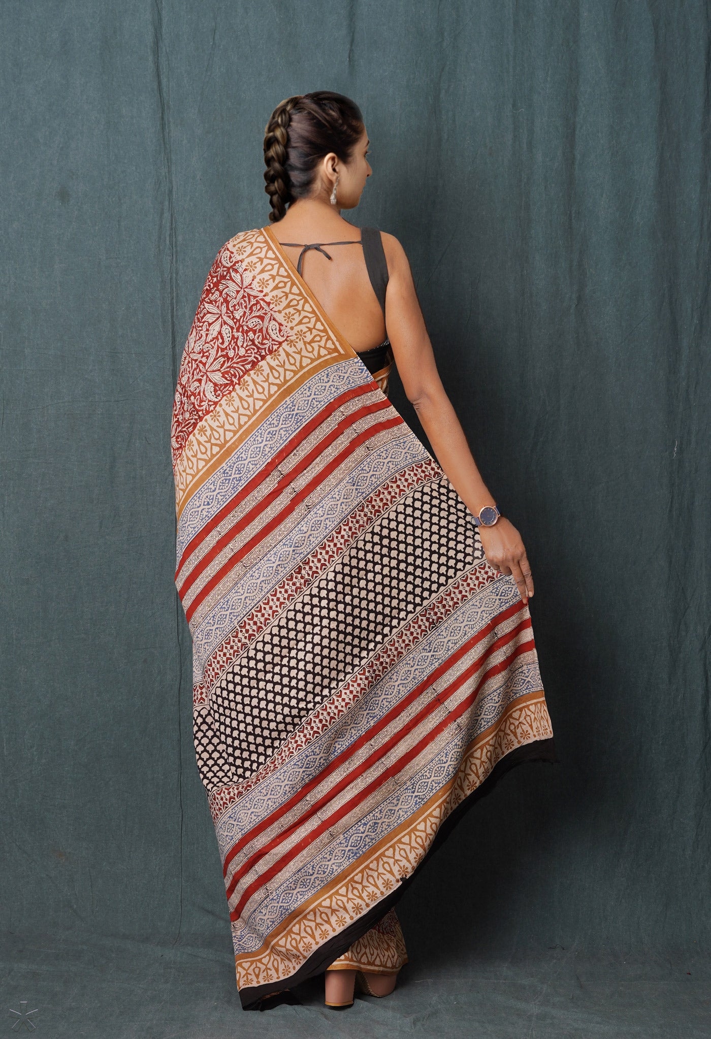 Red Pure Kalamkari Printed Superfine Mulmul Cotton Saree