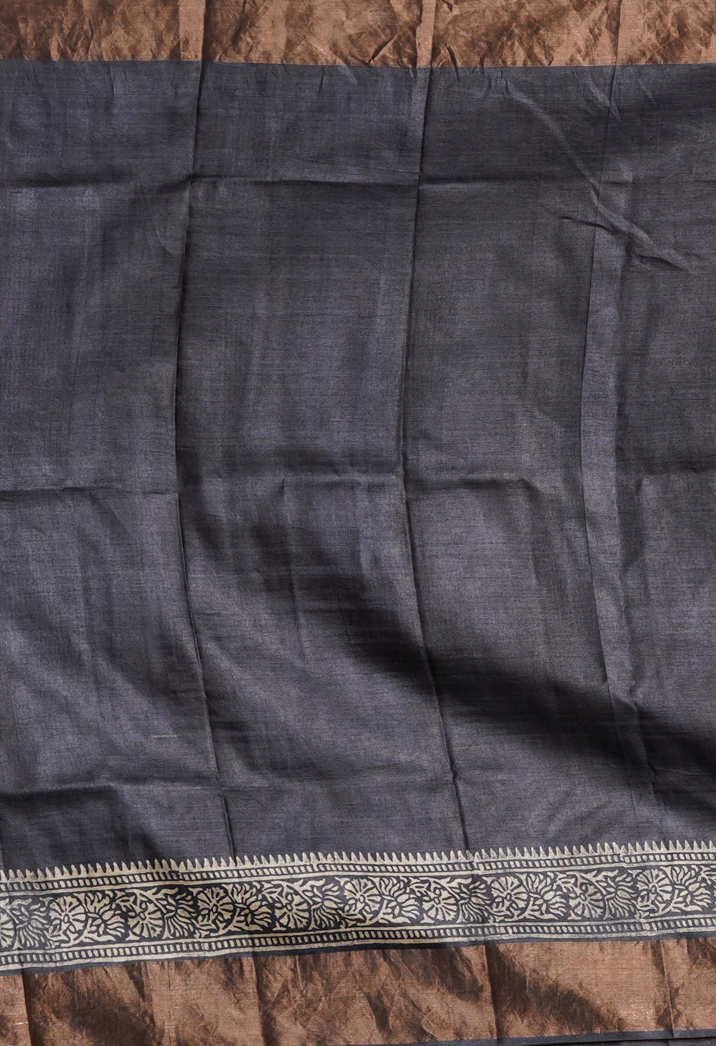 Pink Pure Handloom Block Printed Bengal Tussar Silk Saree