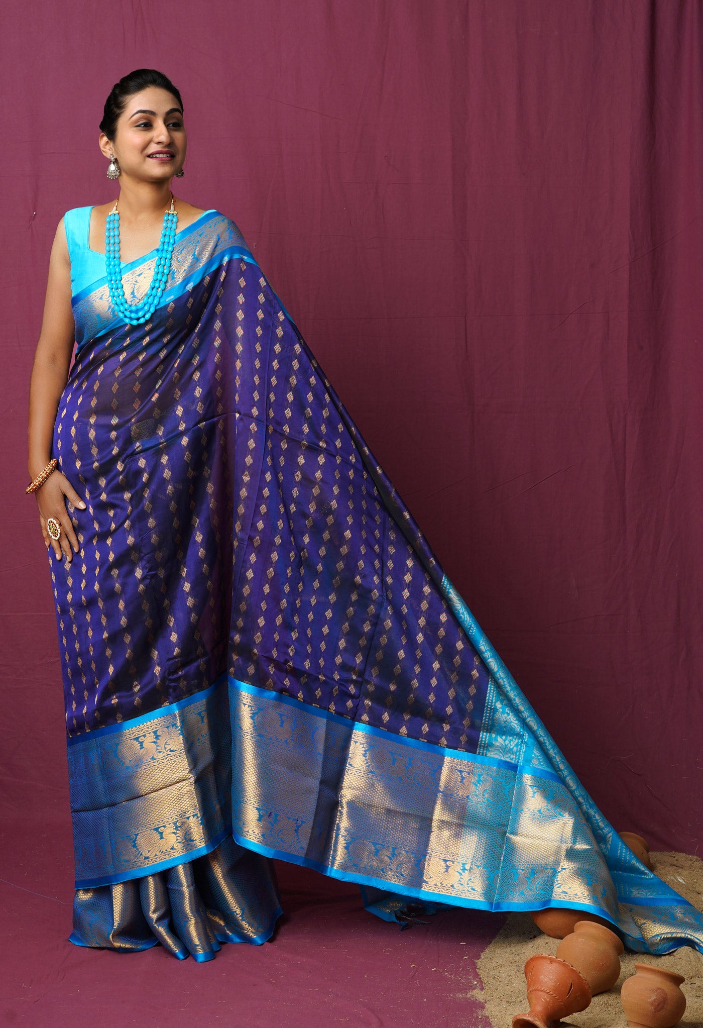 Dark Blue Pure Handloom Assam Sico Saree