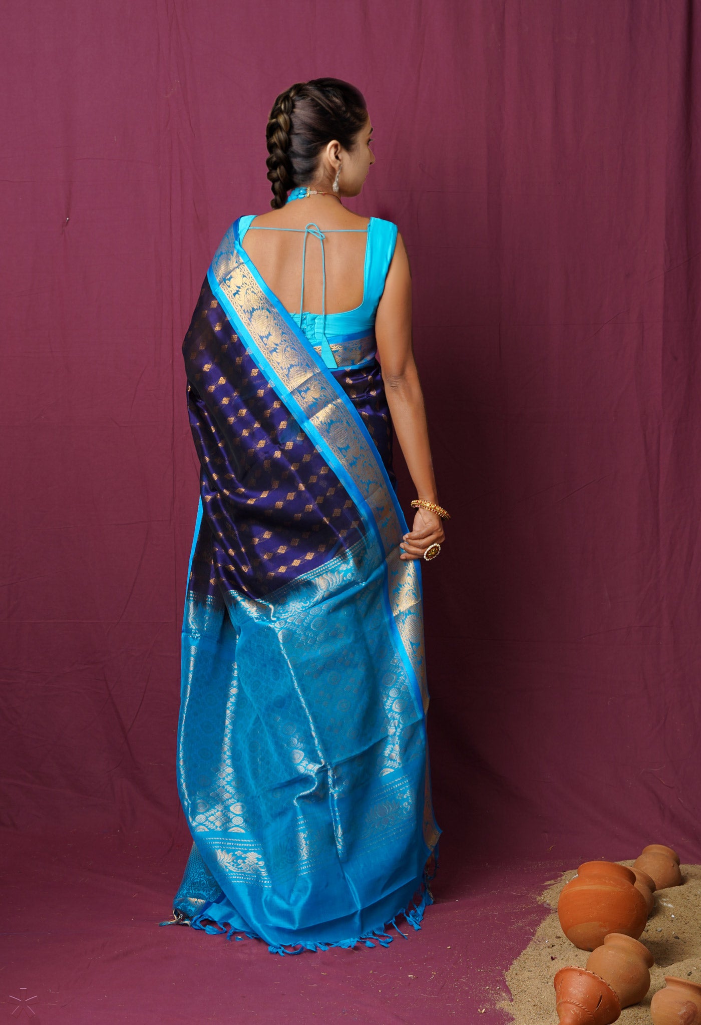 Dark Blue Pure Handloom Assam Sico Saree