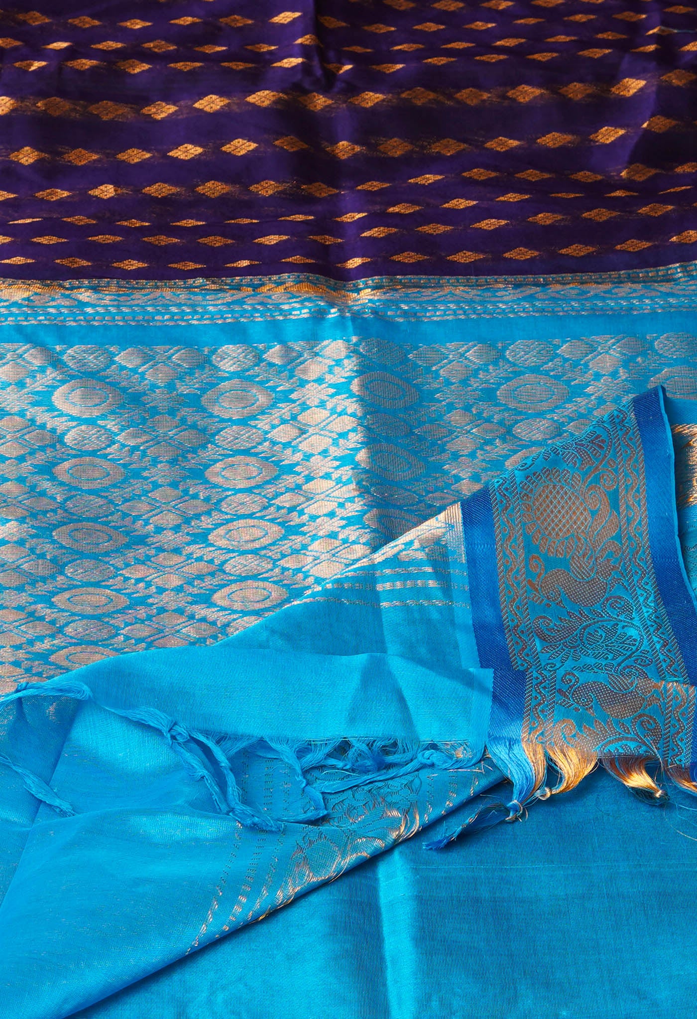 Dark Blue Pure Handloom Assam Sico Saree