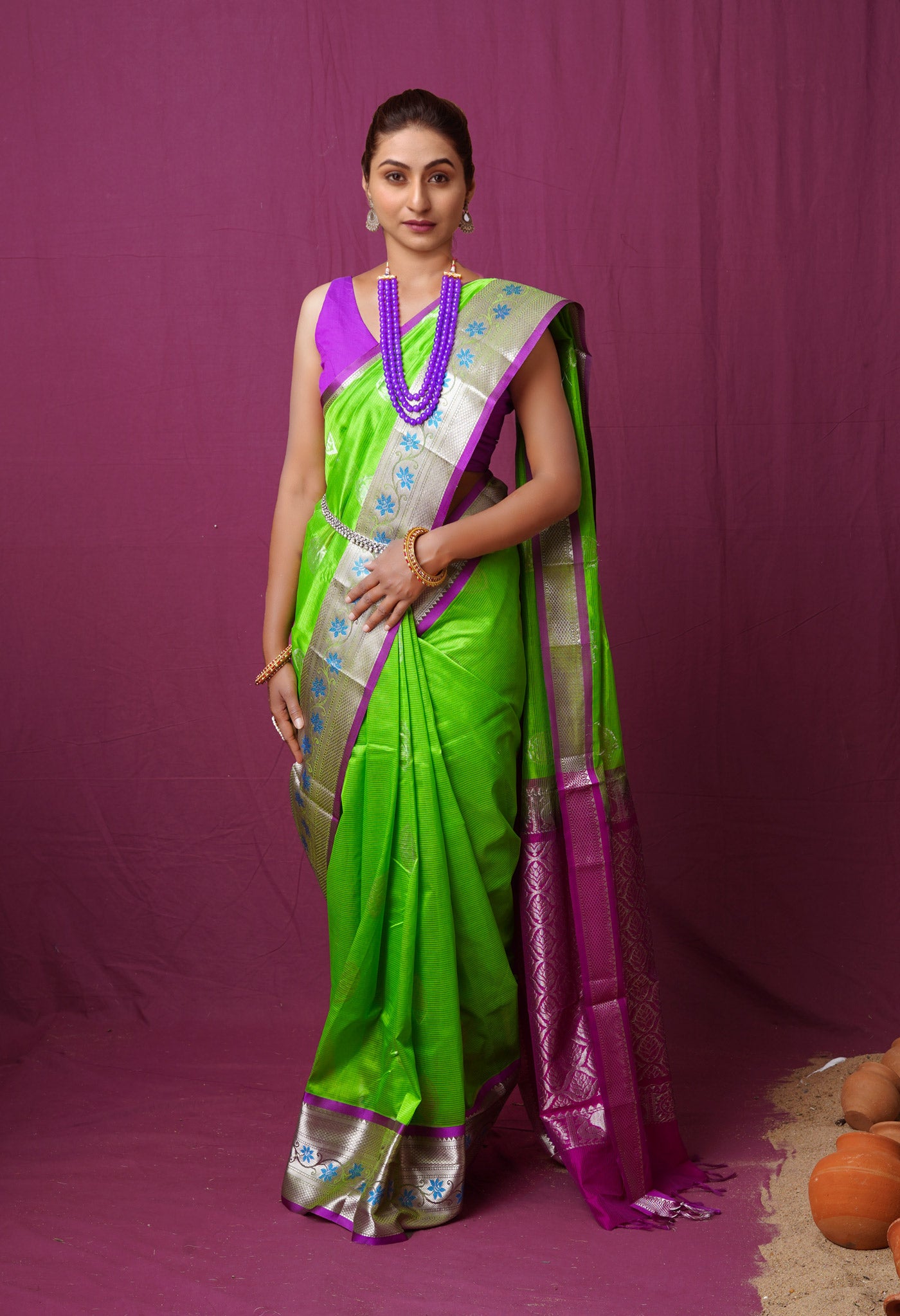 Green Pure Handloom Assam Sico Saree