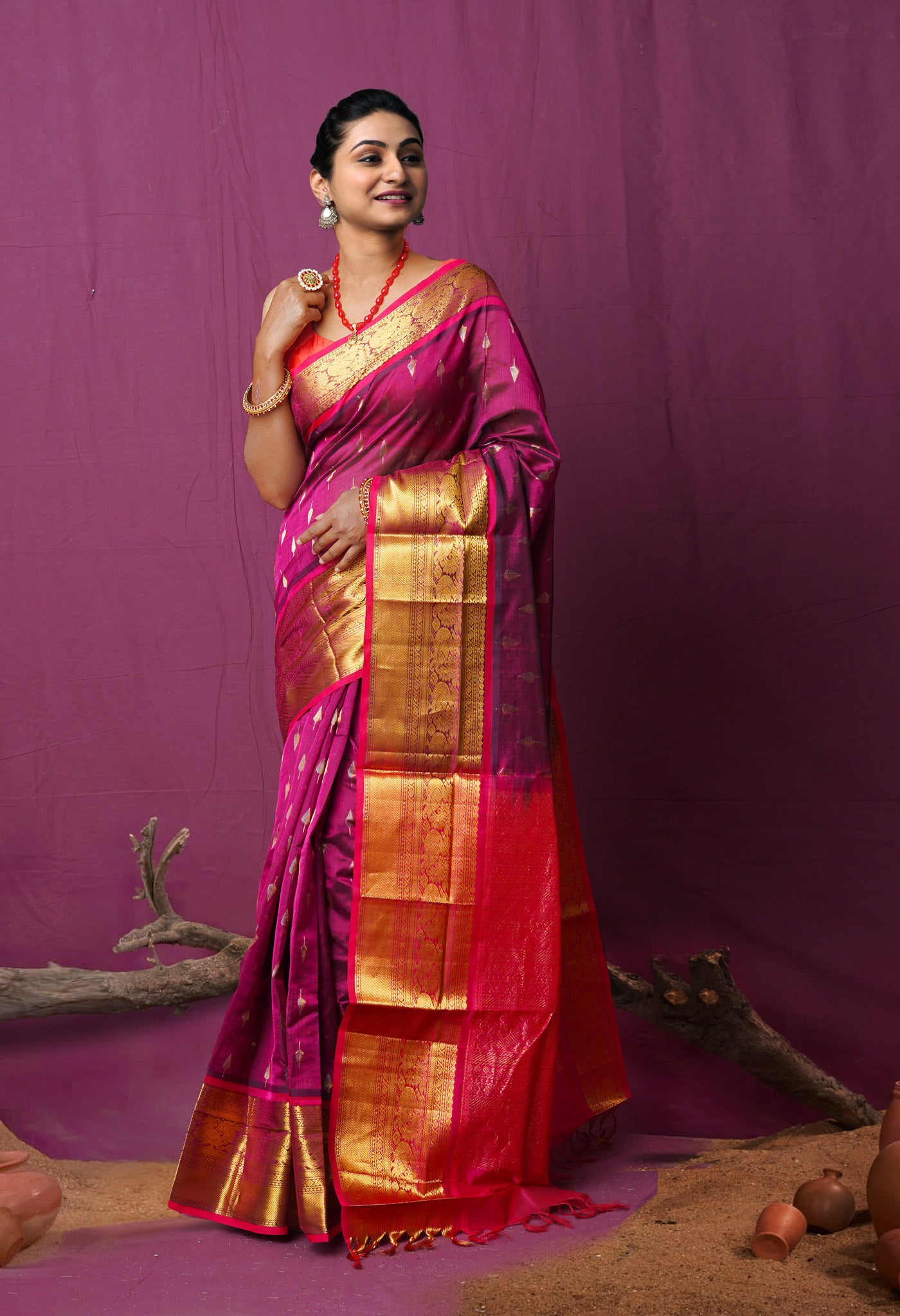 Dark Purple Pure Handloom Assam Sico Saree