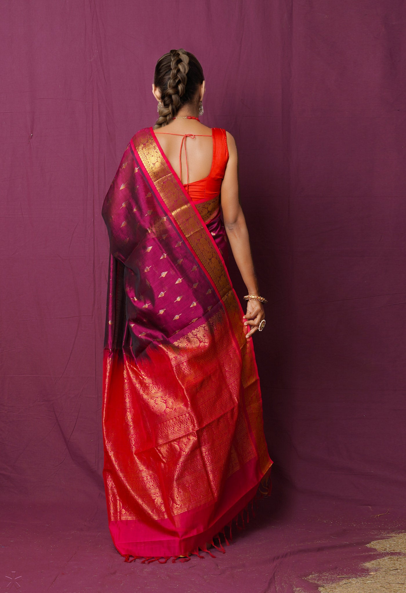 Dark Purple Pure Handloom Assam Sico Saree