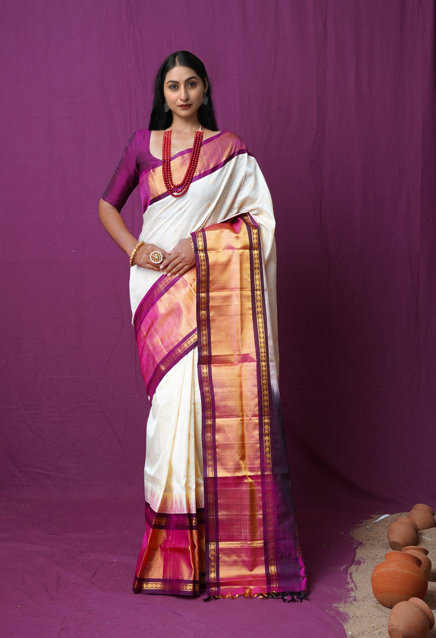 Ivory Pure Handloom Assam Sico Saree