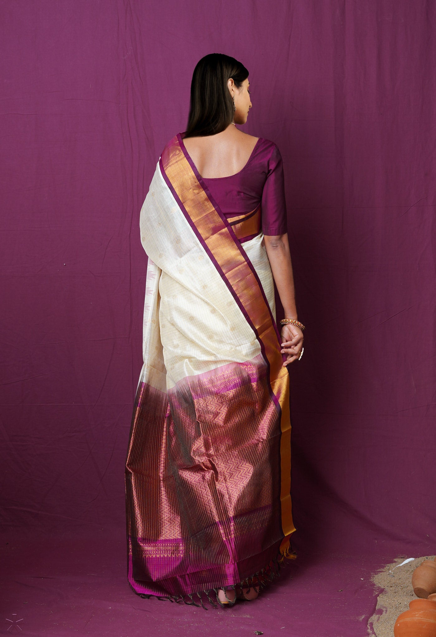 Ivory Pure Handloom Assam Sico Saree
