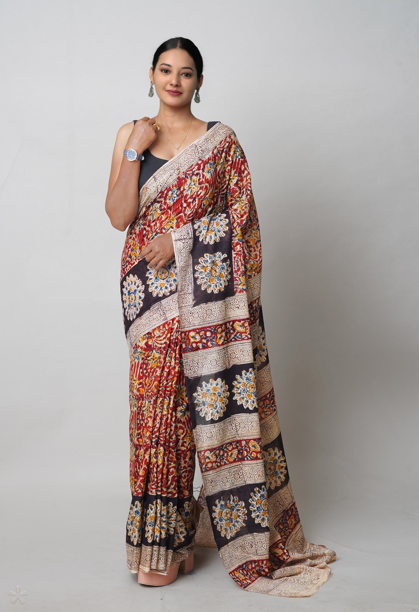 Multi Pure  Kalamkari Printed Soft Cotton Saree