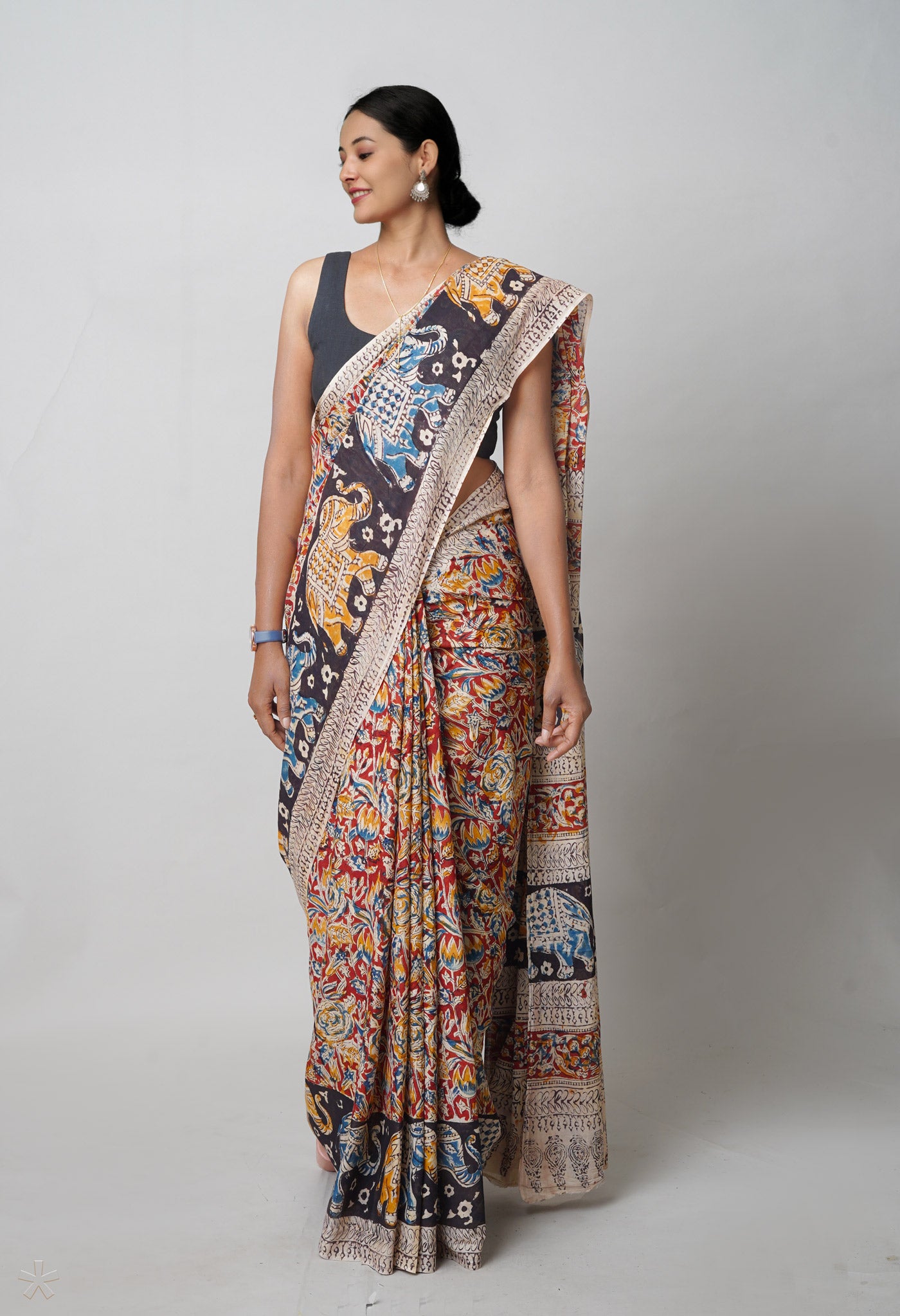 Multi Pure Kalamkari Printed Soft Cotton Saree