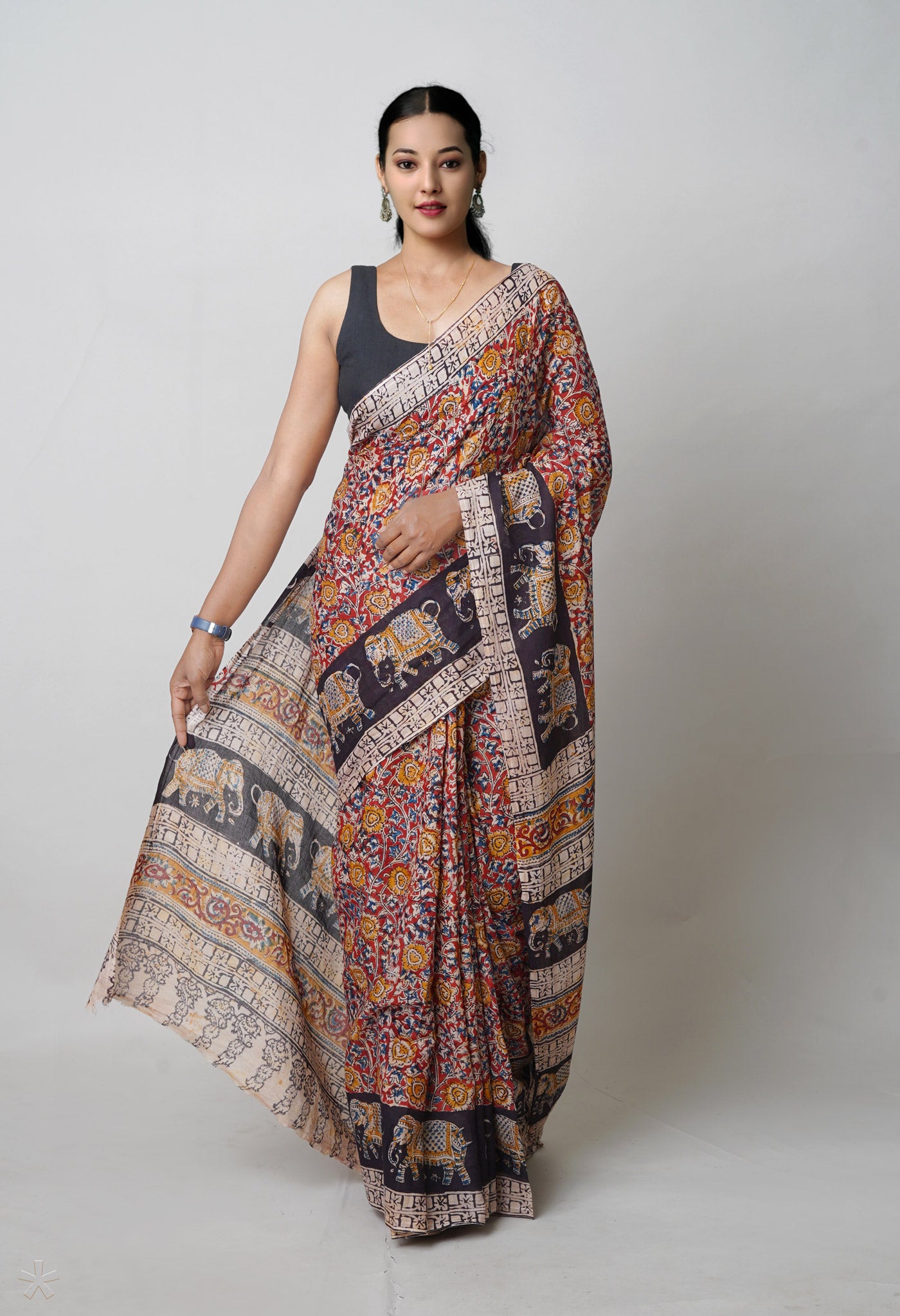 Multi Pure  Kalamkari Printed Soft Cotton Saree