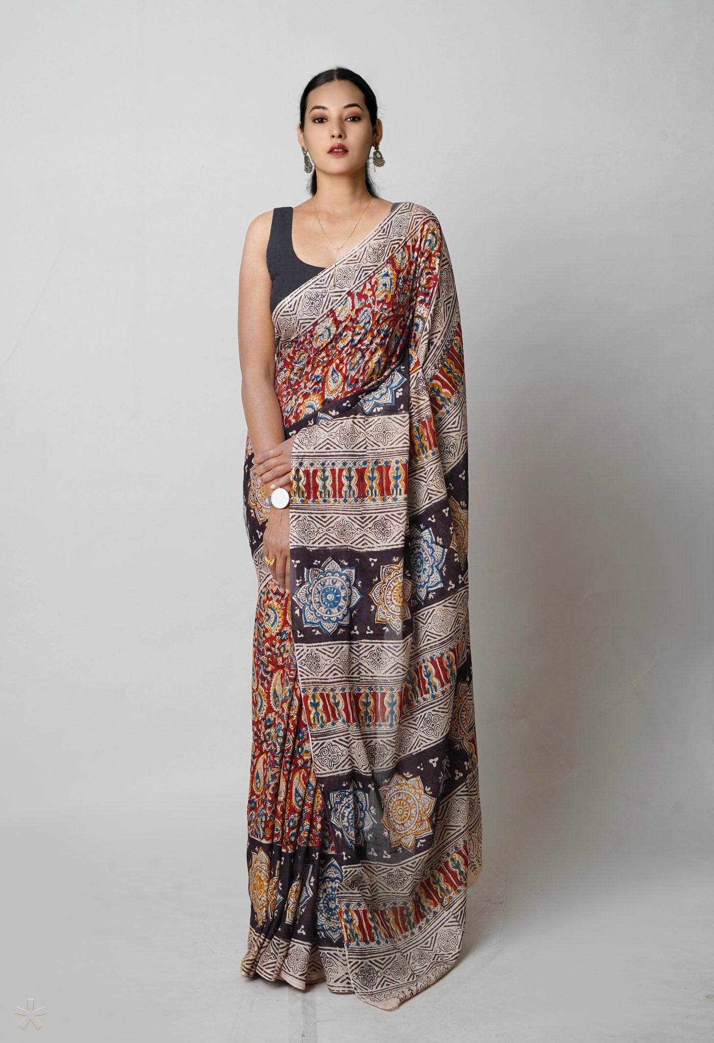 Multi Pure  Kalamkari Printed Soft Cotton Saree