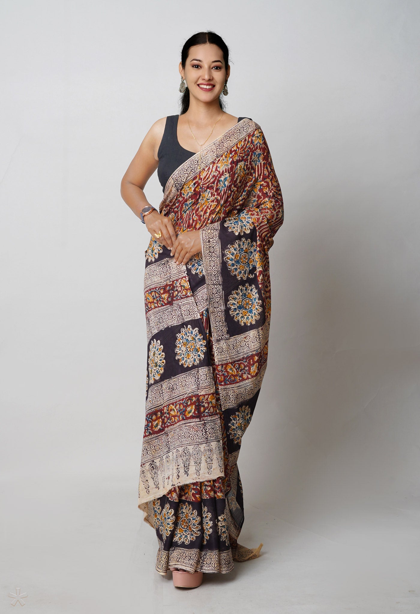 Multi Pure  Kalamkari Printed Soft Cotton Saree