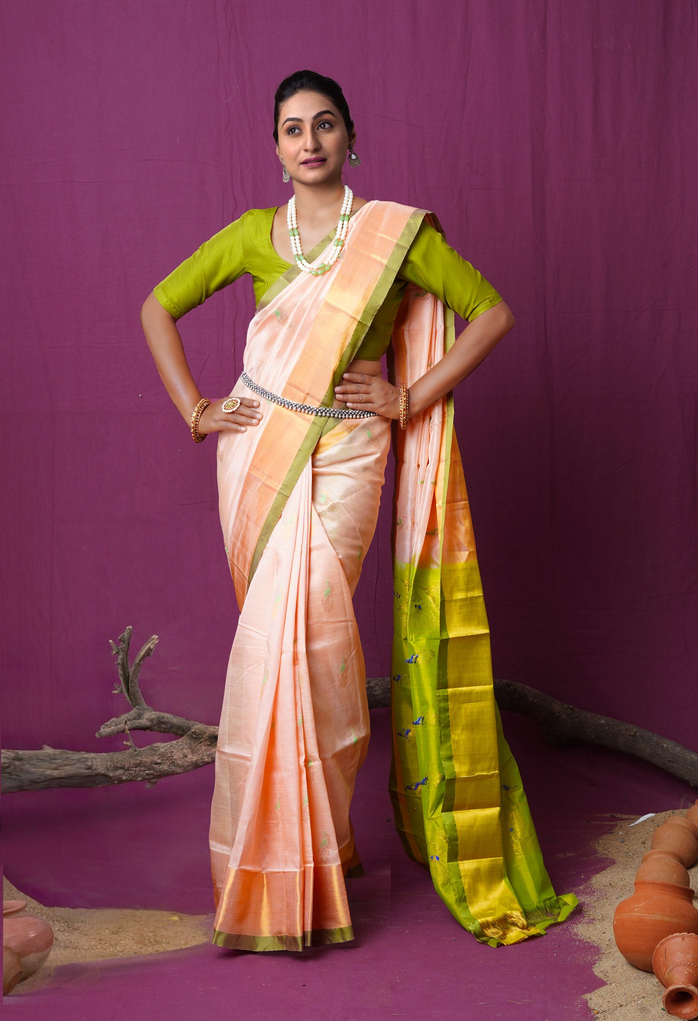 Orange Pure Handloom Assam Sico Saree