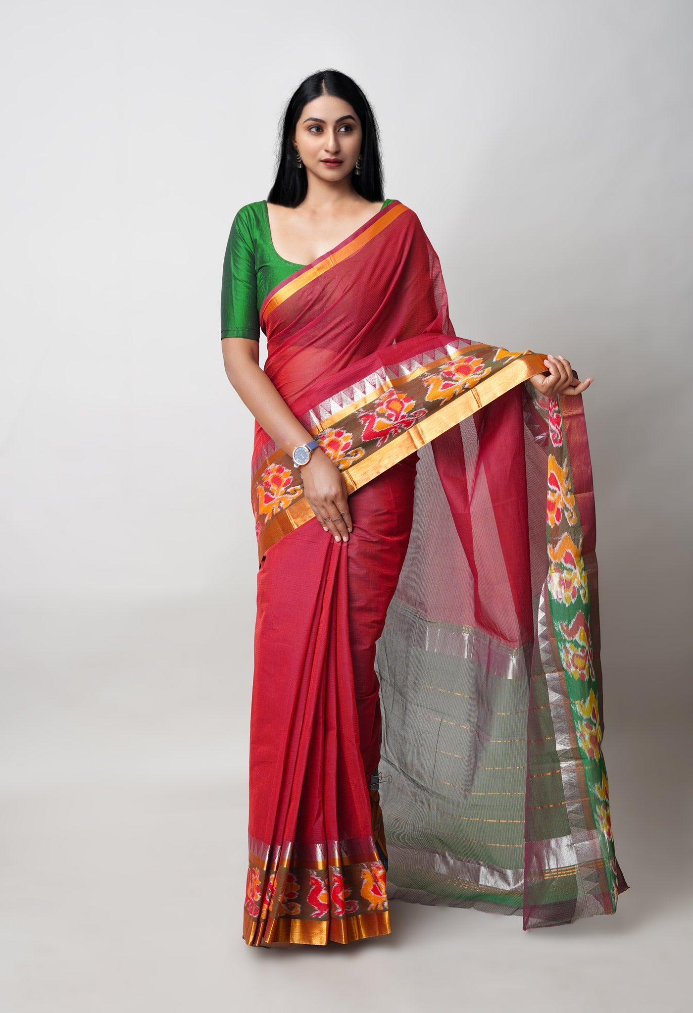 Red Pure Handloom Assam Sico Saree