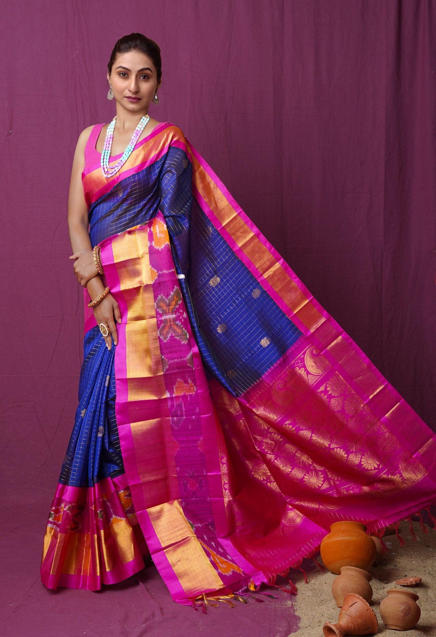 Blue Pure Handloom Assam Sico Saree