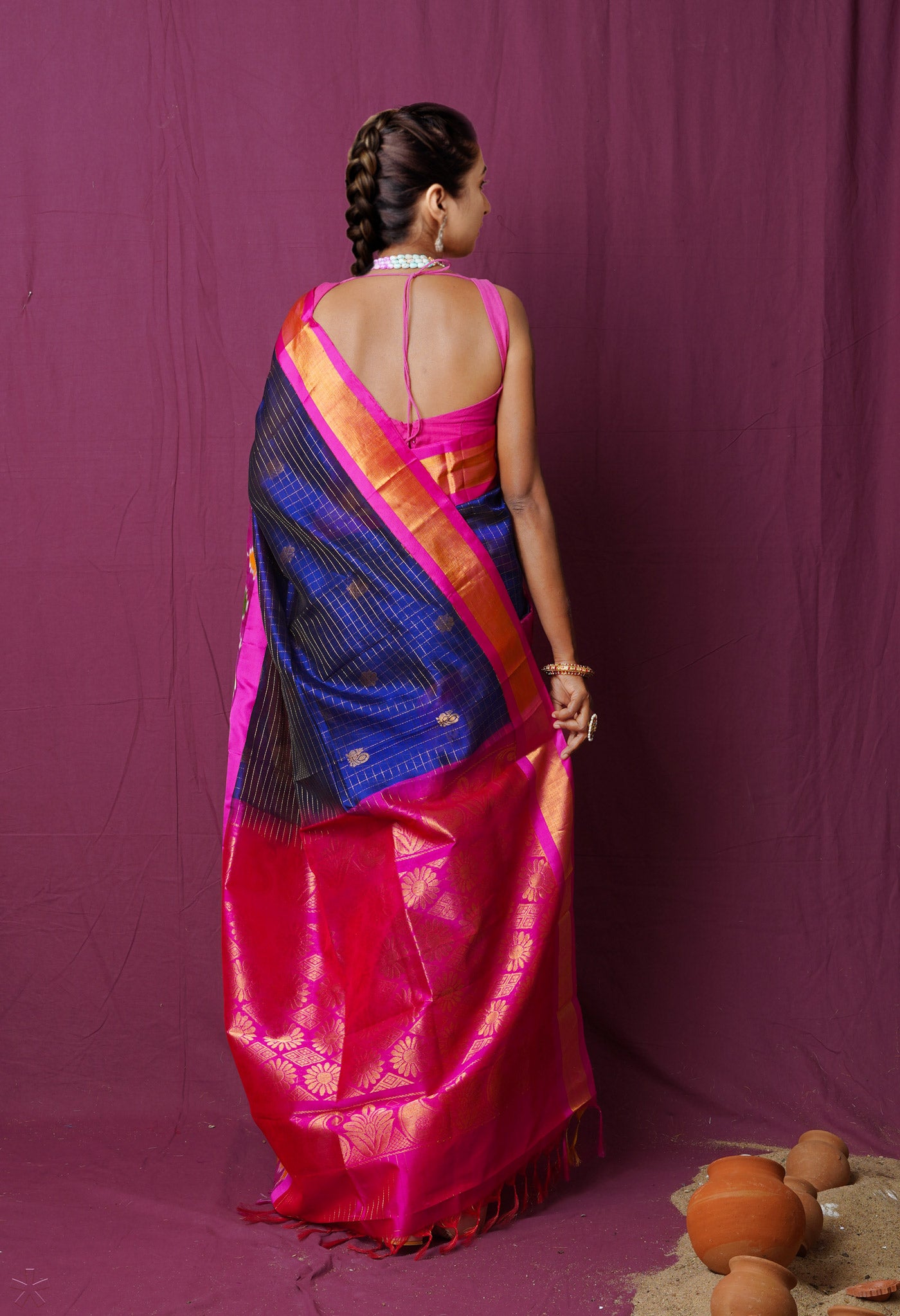 Blue Pure Handloom Assam Sico Saree