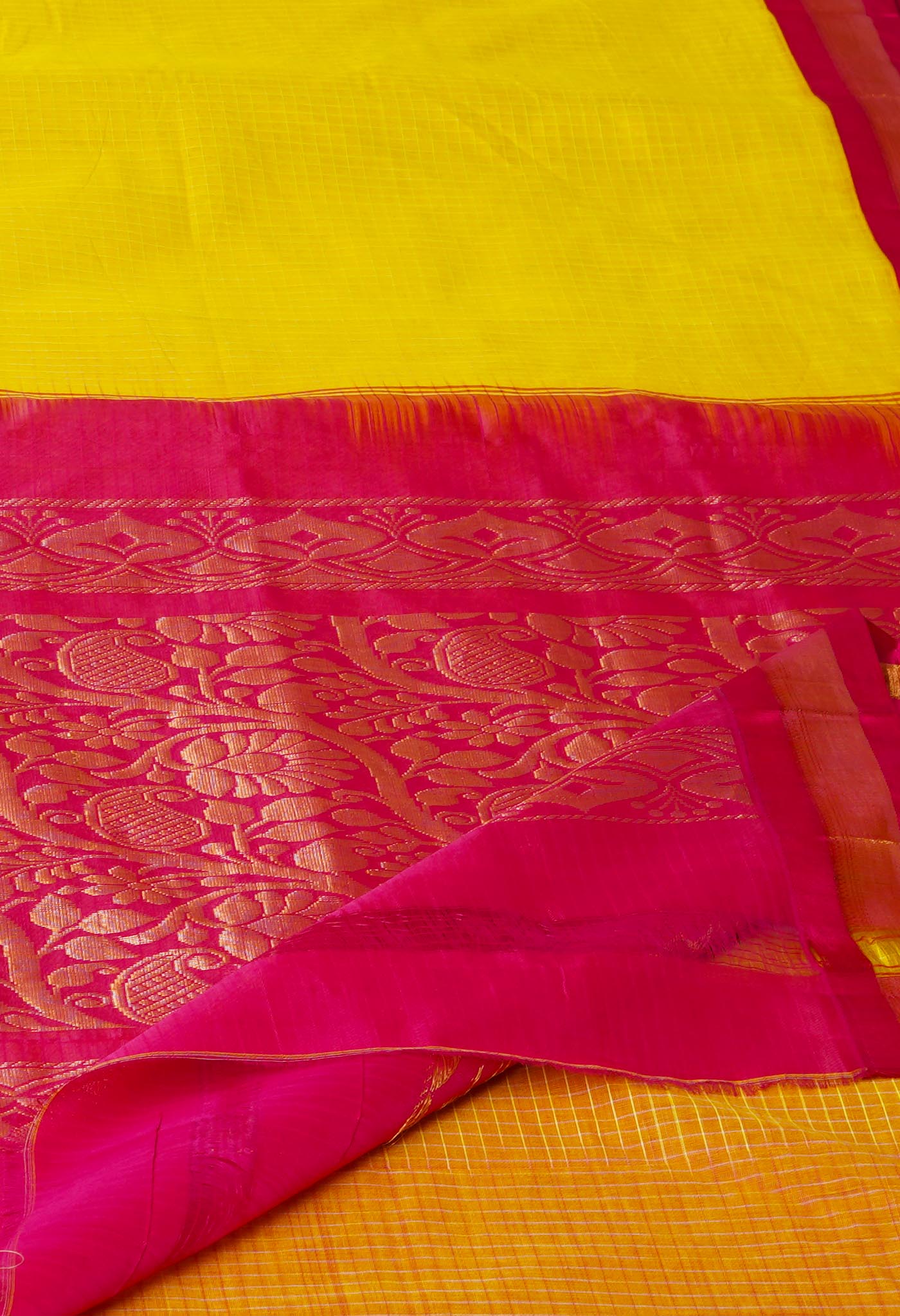 Yellow Pure Handloom Gadwal Cotton Saree