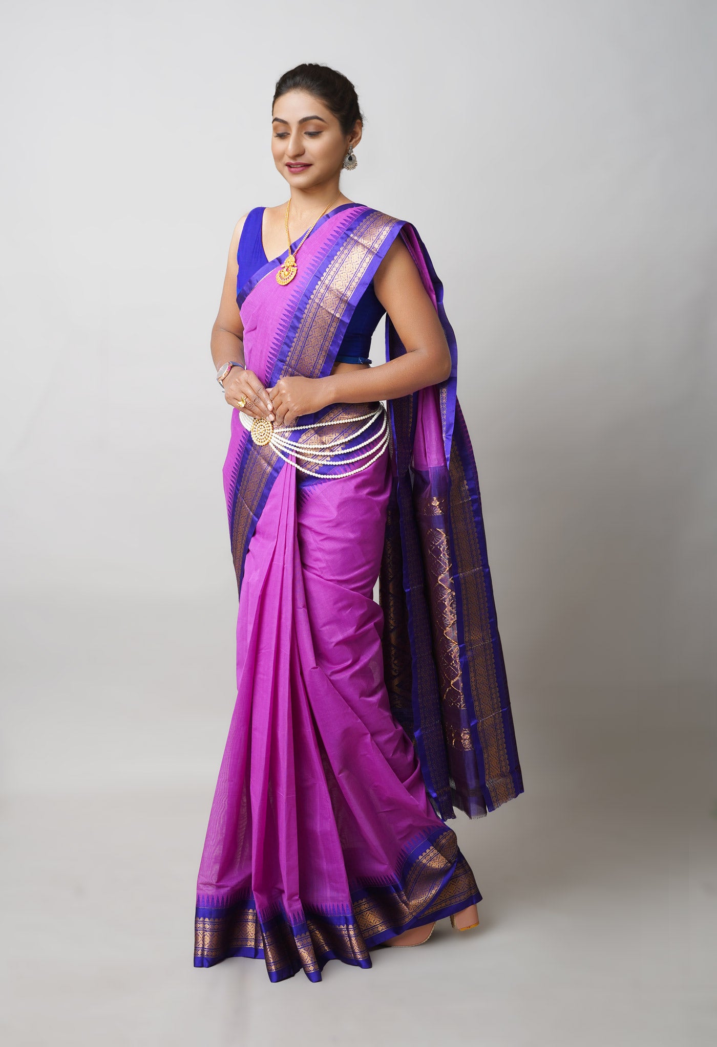 Pink Pure Handloom Gadwal Cotton Saree