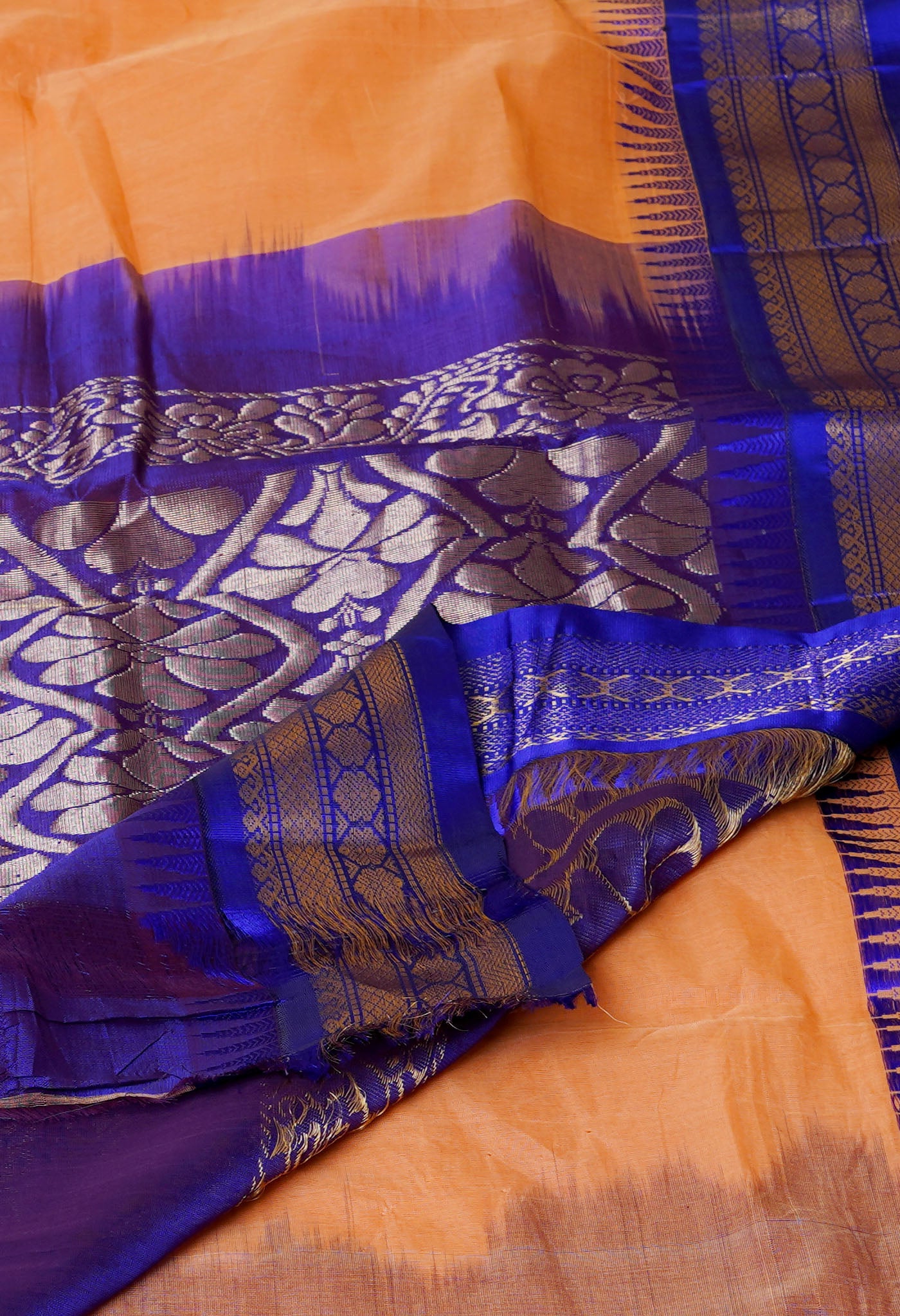 Orange Pure Handloom Gadwal Cotton Saree
