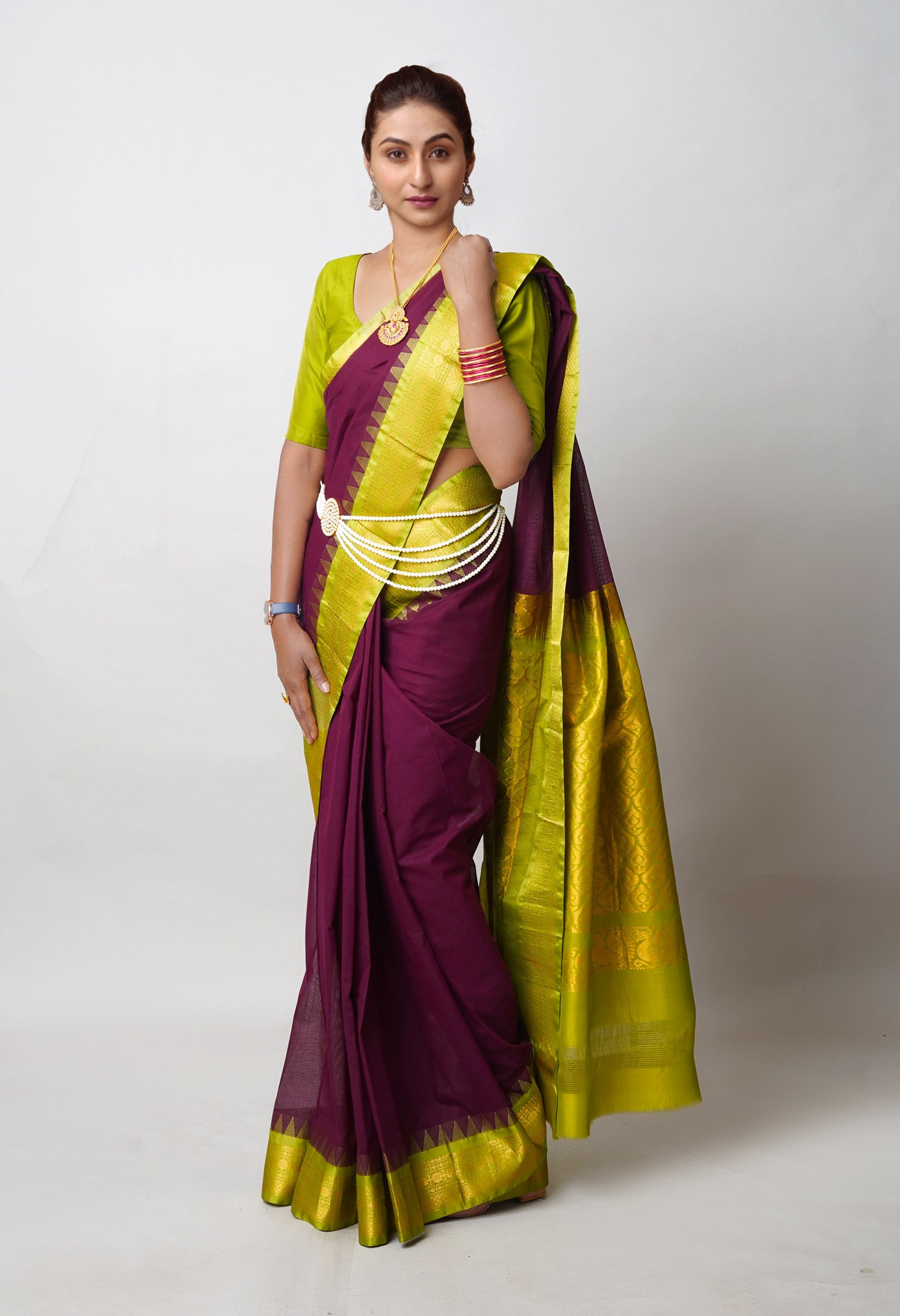 Dark Purple Pure Handloom Gadwal Cotton Saree