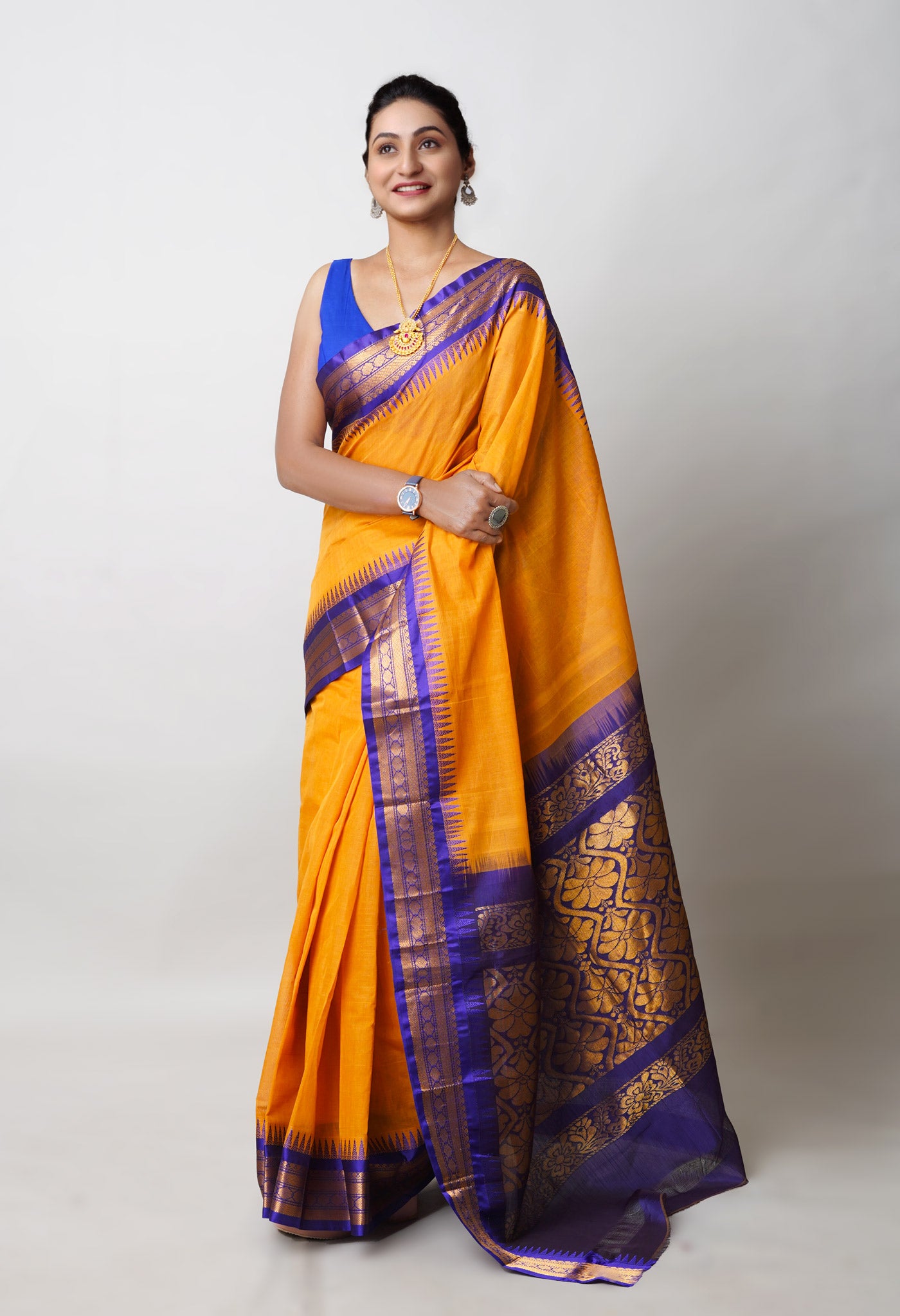 Orange Pure Handloom Gadwal Cotton Saree