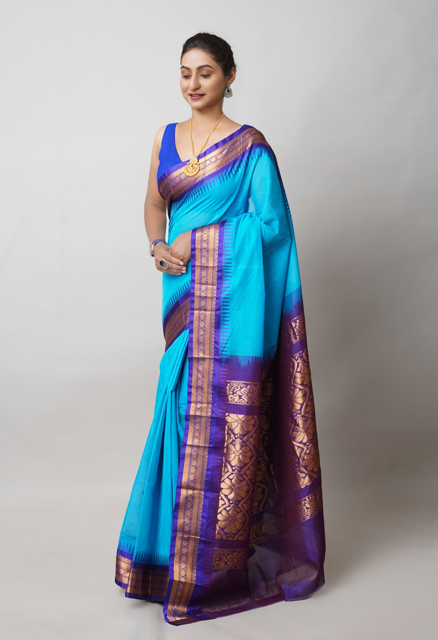 Blue Pure Handloom Gadwal Cotton Saree