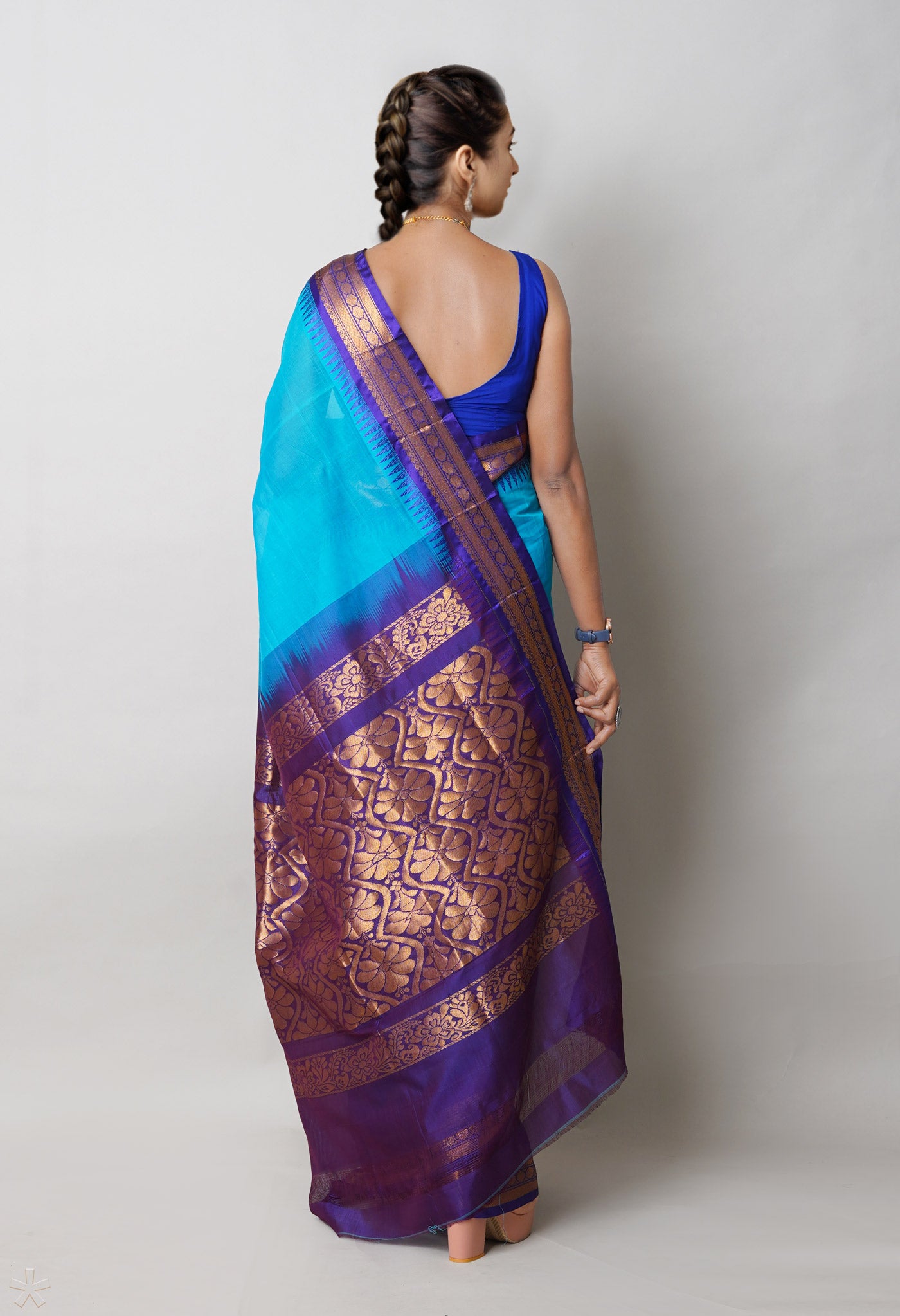 Blue Pure Handloom Gadwal Cotton Saree