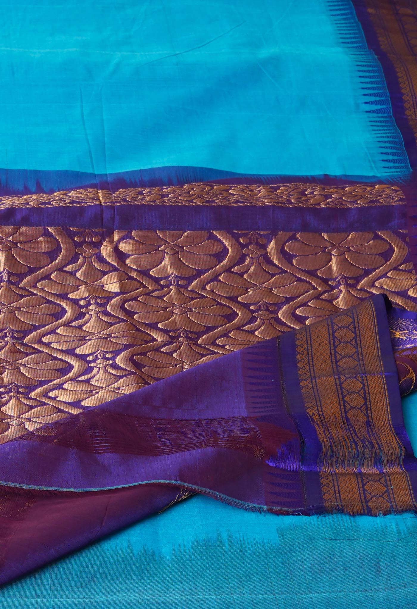 Blue Pure Handloom Gadwal Cotton Saree