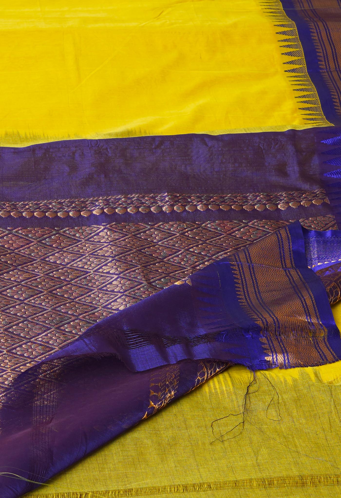 Yellow Pure Handloom Gadwal Cotton Saree
