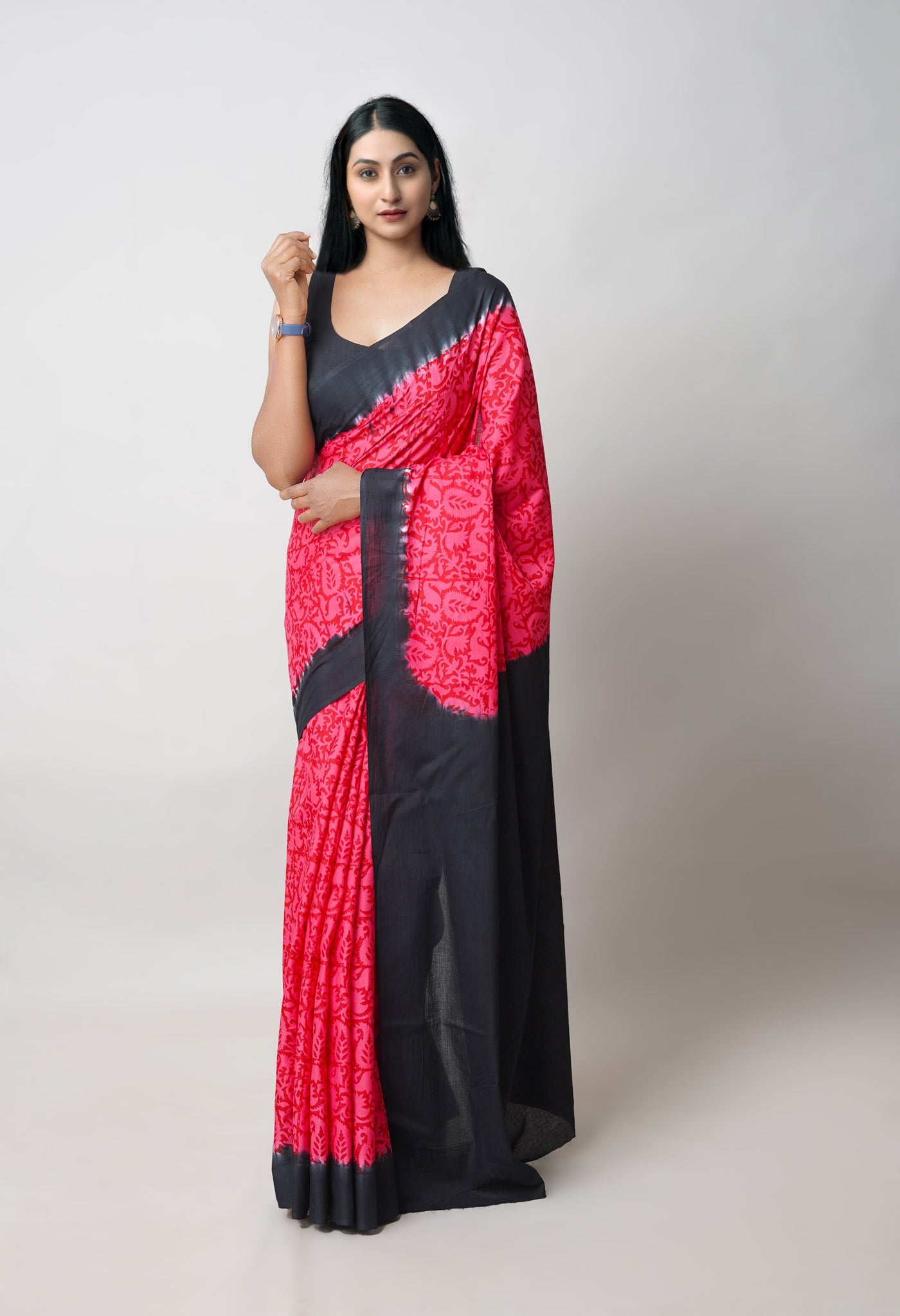 Pink Pure Hand Block Printed Soft Cotton Saree