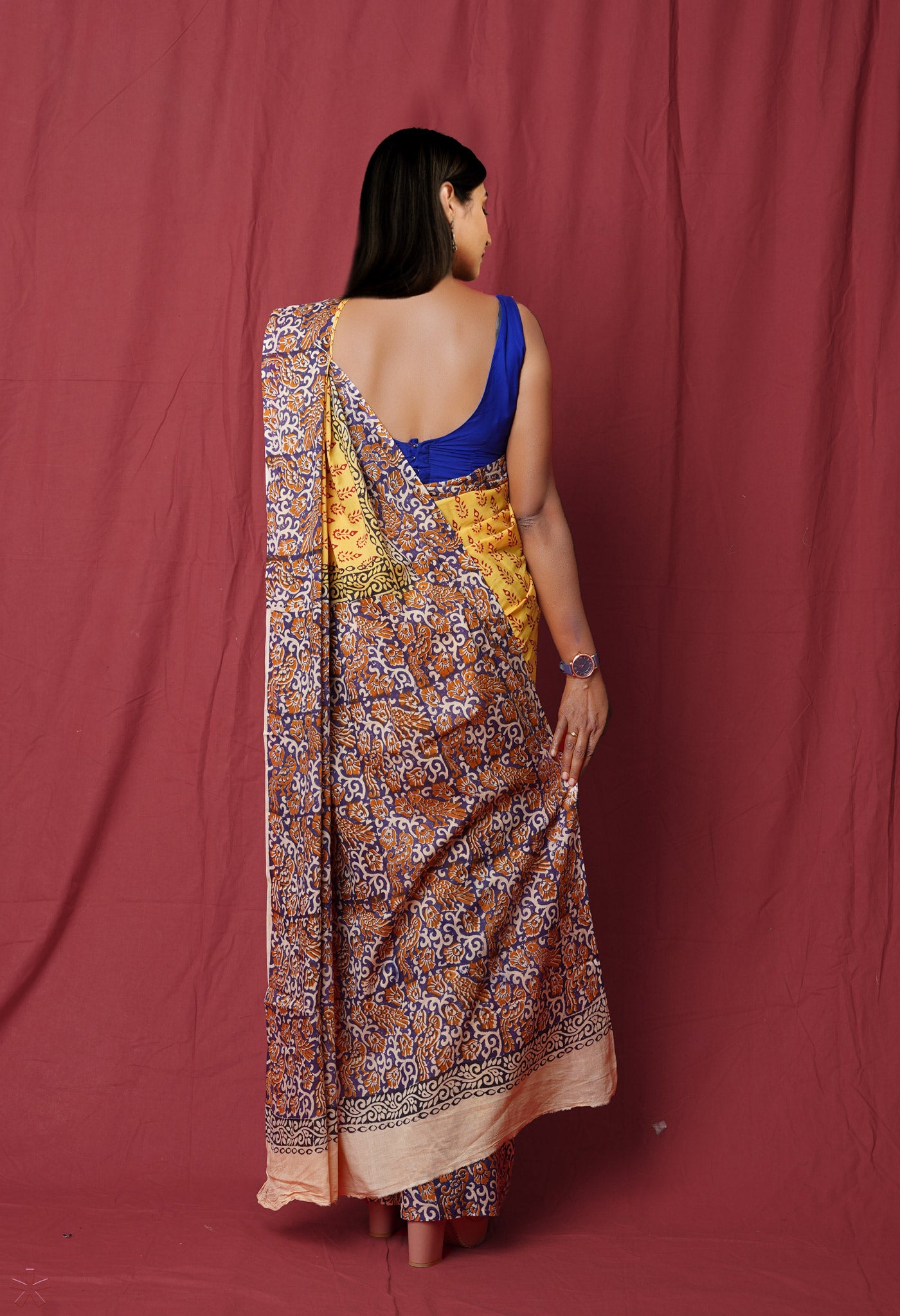 Yellow Pure Hand Block Printed Soft Cotton Saree