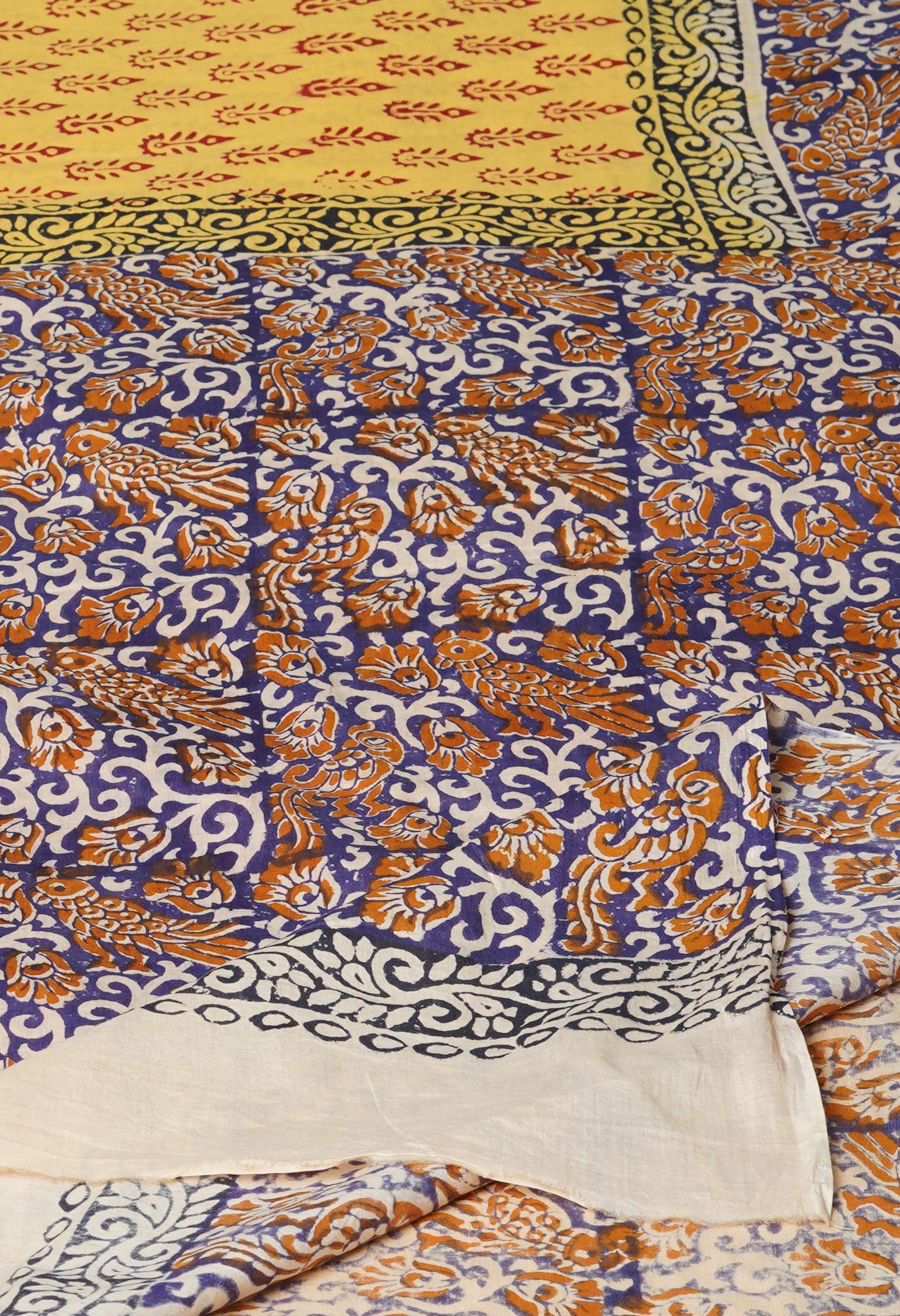 Yellow Pure Hand Block Printed Soft Cotton Saree