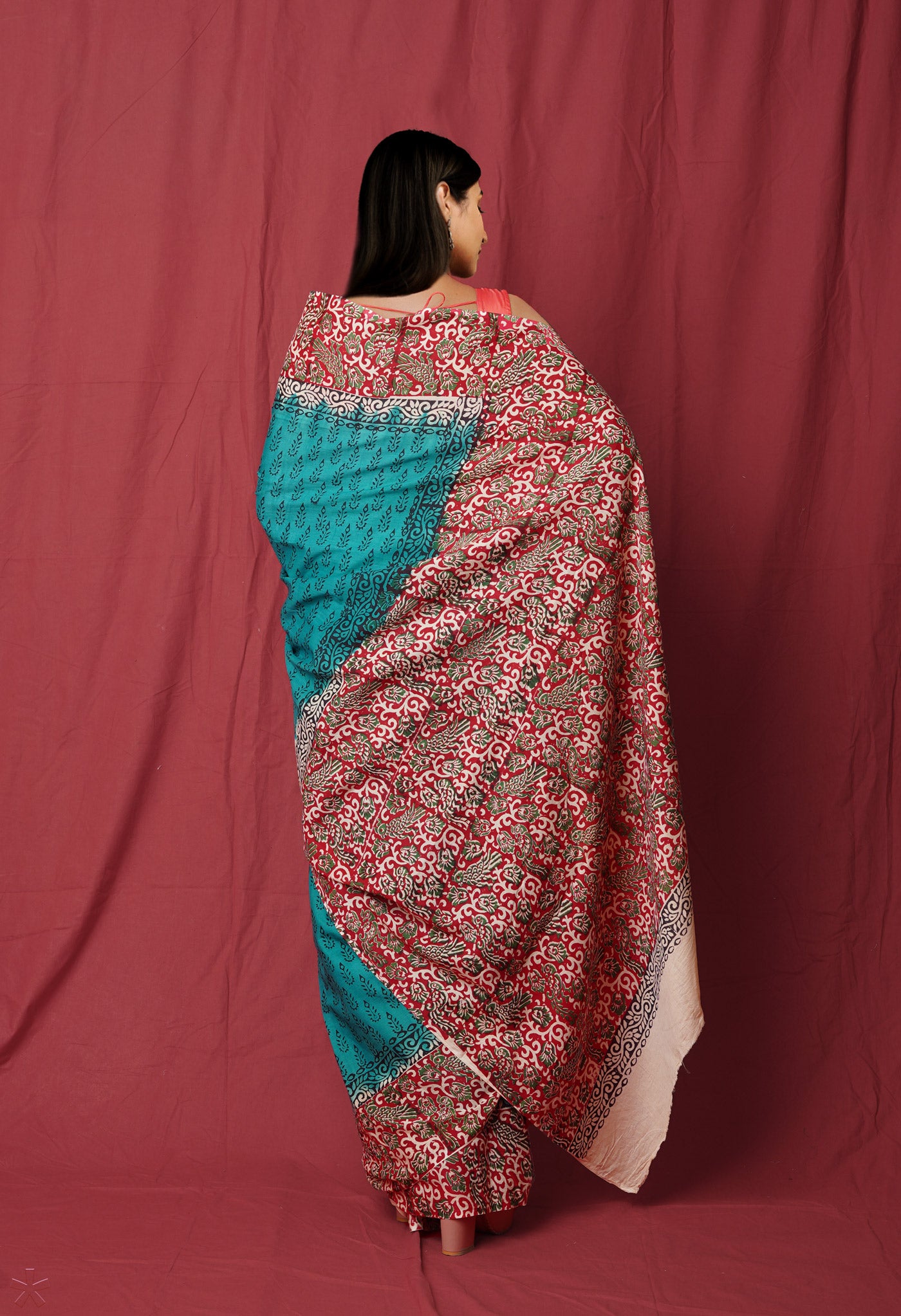 Green Pure Hand Block Printed Soft Cotton Saree