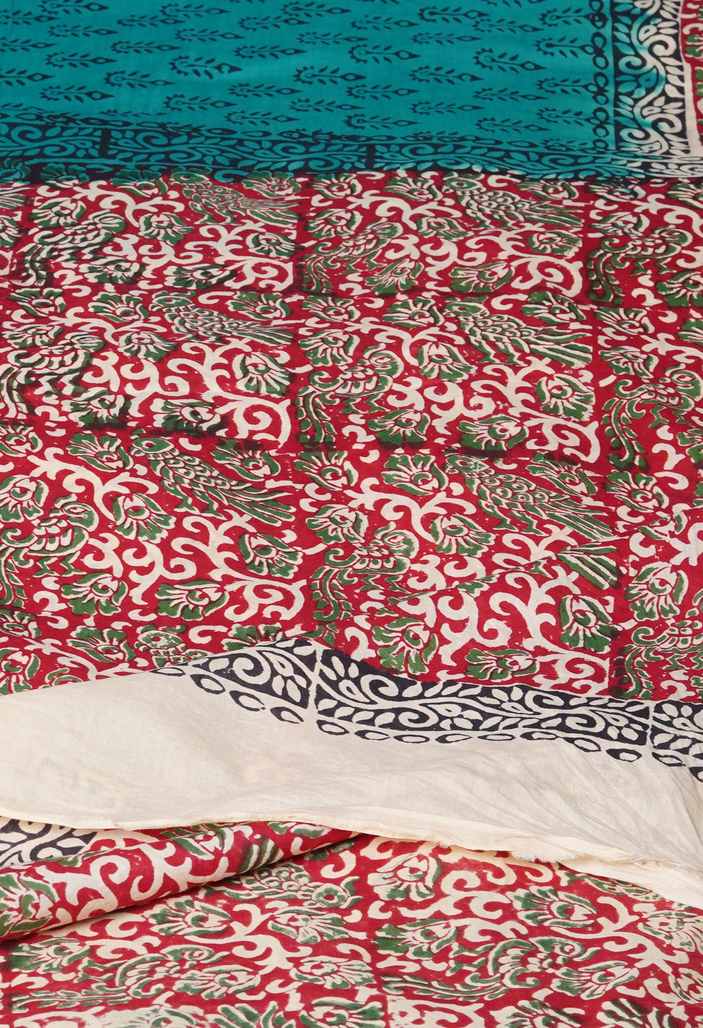 Green Pure Hand Block Printed Soft Cotton Saree