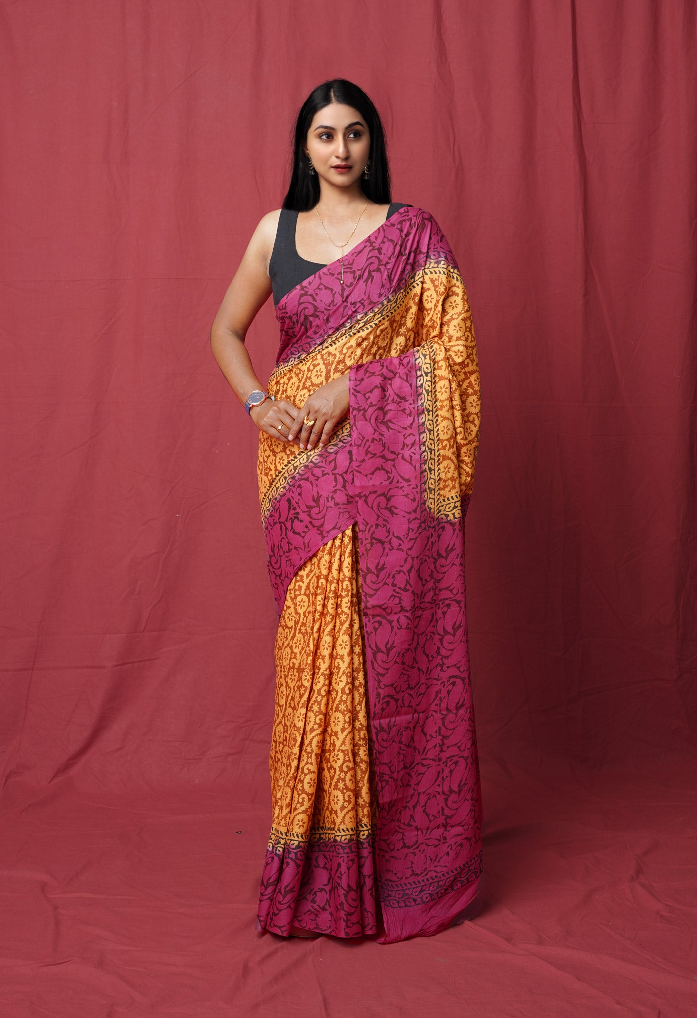 Cream Pure Hand Block Printed Soft Cotton Saree