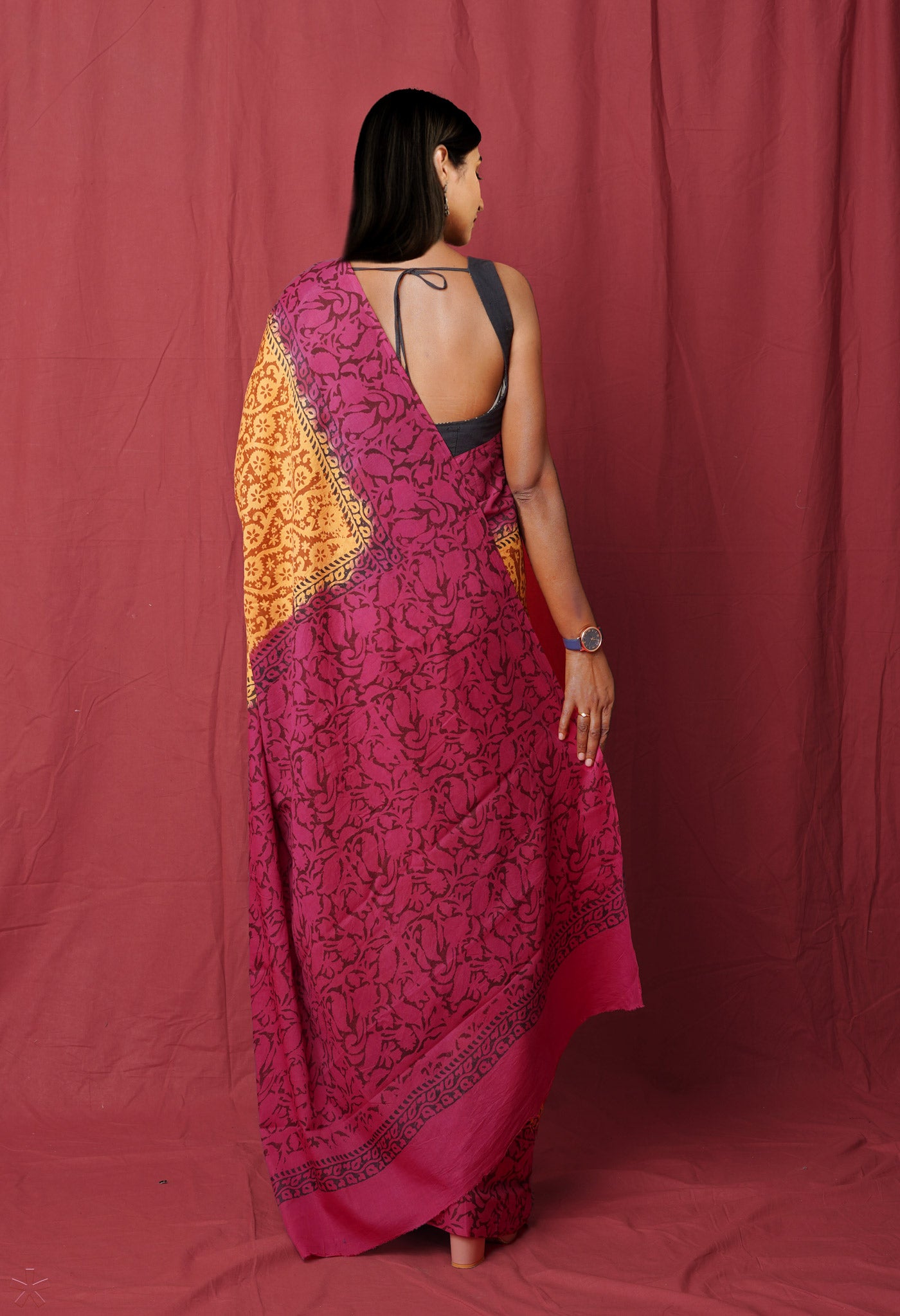 Cream Pure Hand Block Printed Soft Cotton Saree