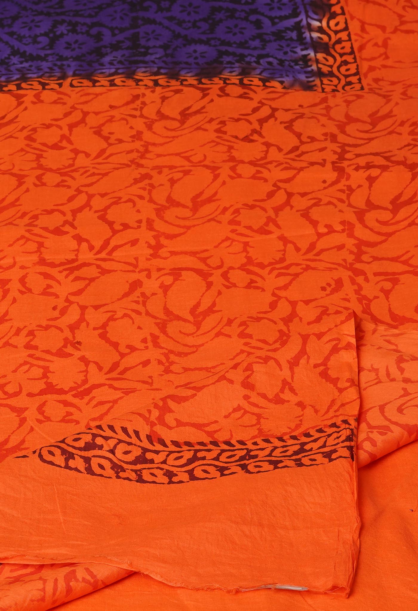 Violet Pure Hand Block Printed Soft Cotton Saree