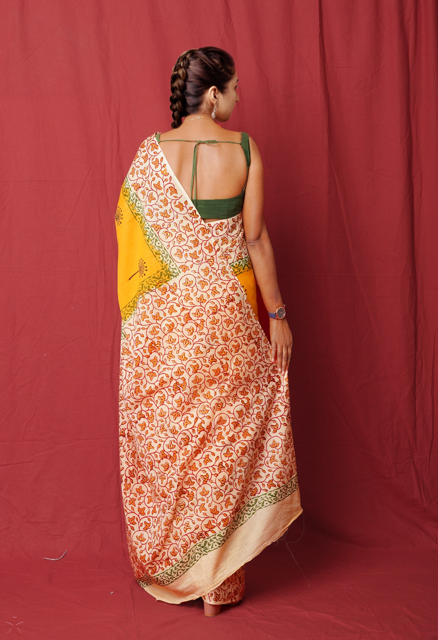 Yellow Pure Hand Block Printed Soft Cotton Saree