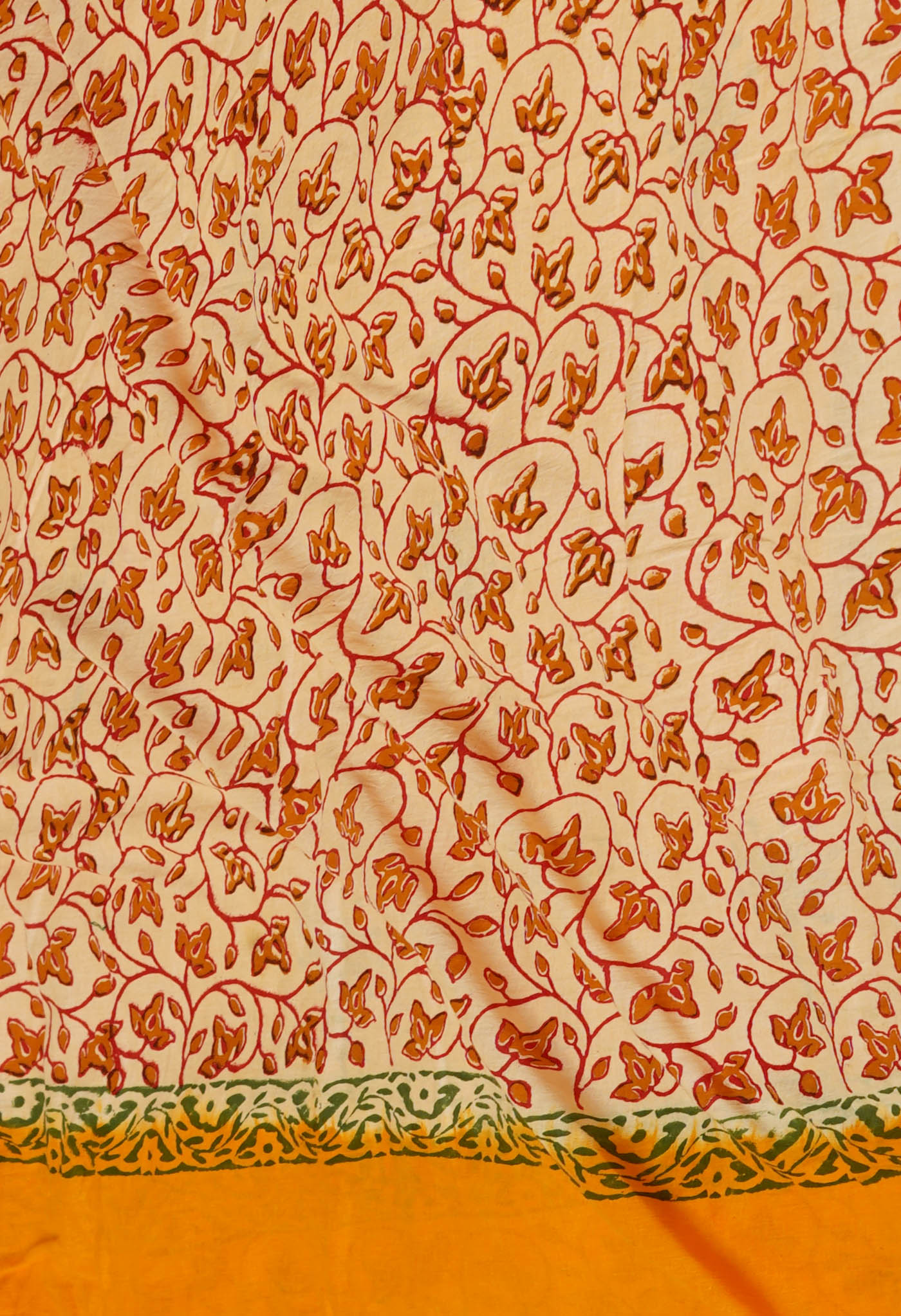Yellow Pure Hand Block Printed Soft Cotton Saree