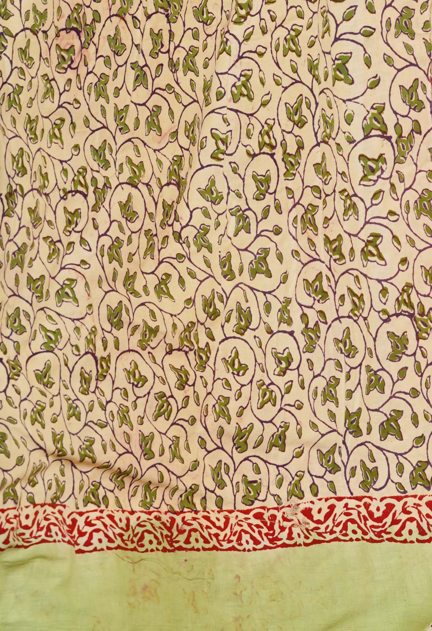 Green Pure Hand Block Printed Soft Cotton Saree