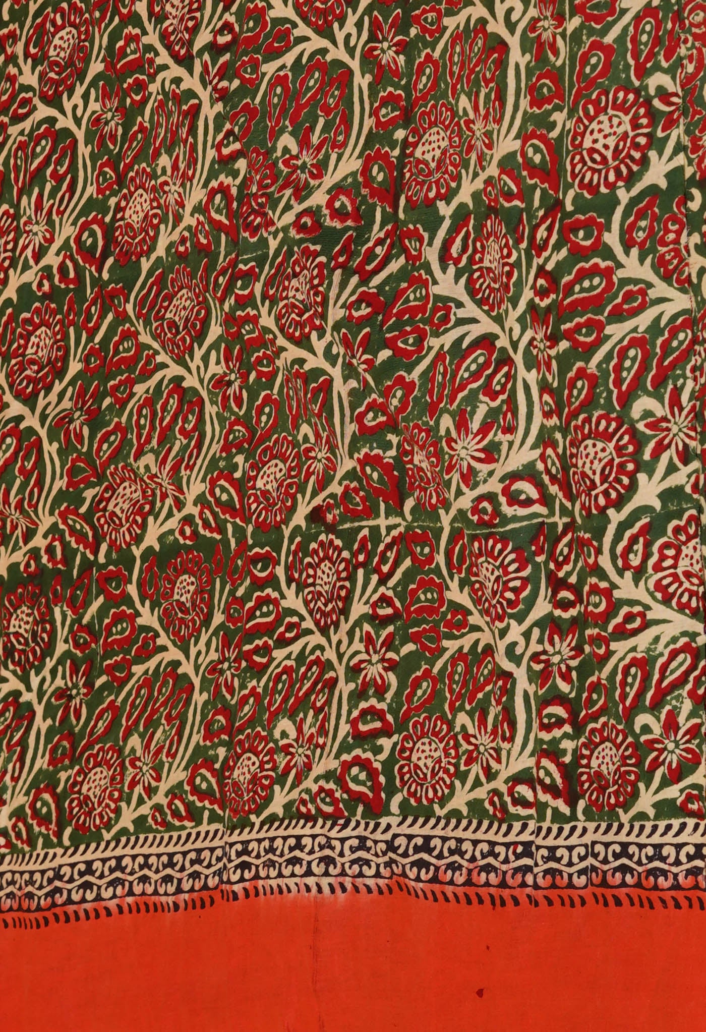 Orange Pure Hand Block Printed Soft Cotton Saree