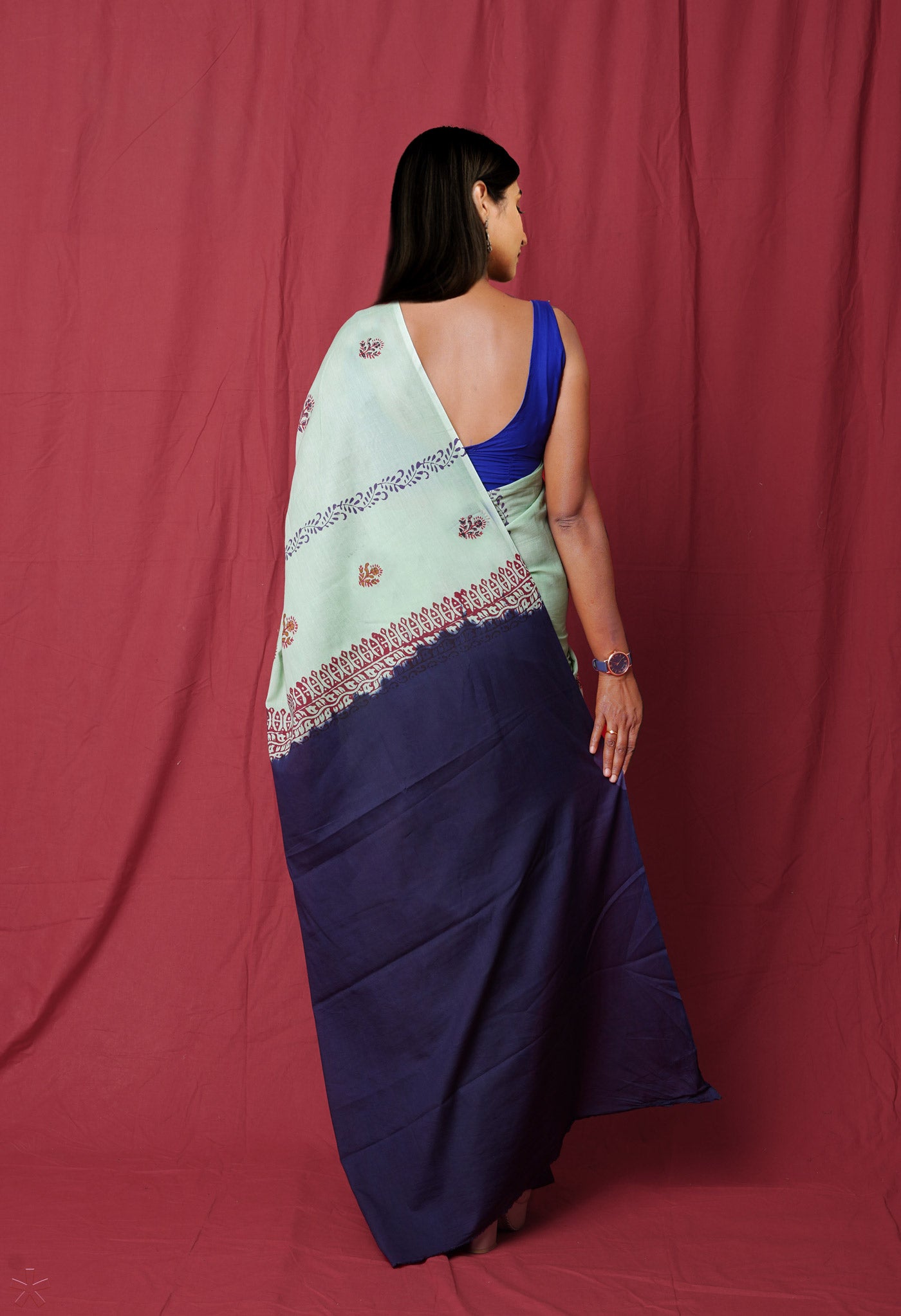 Green Pure Hand Block Printed Soft Cotton Saree