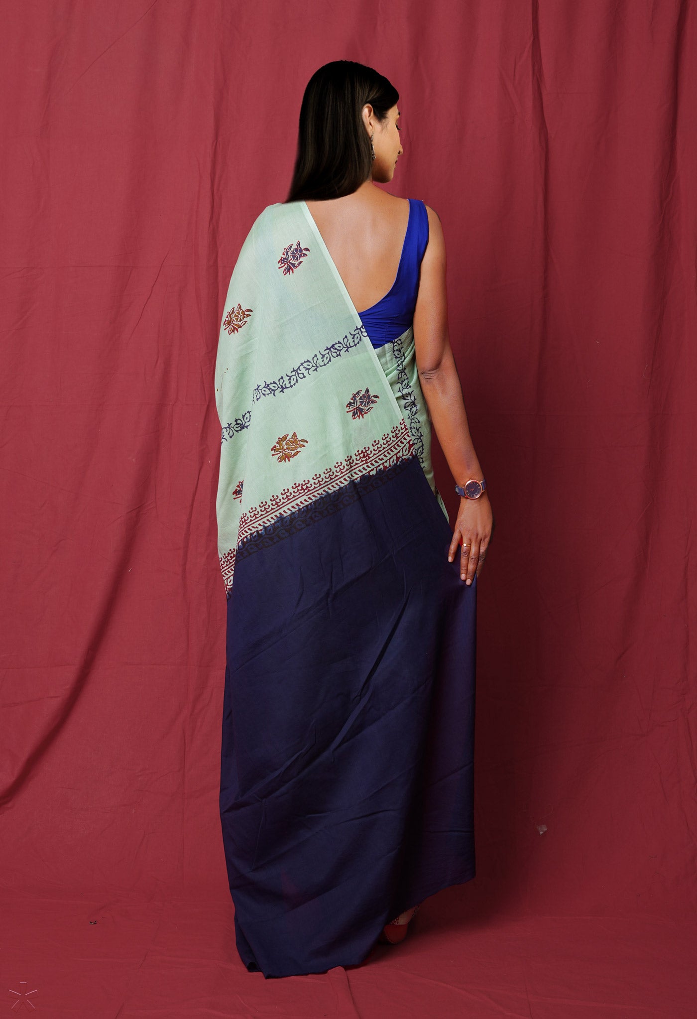 Green Pure Hand Block Printed Soft Cotton Saree