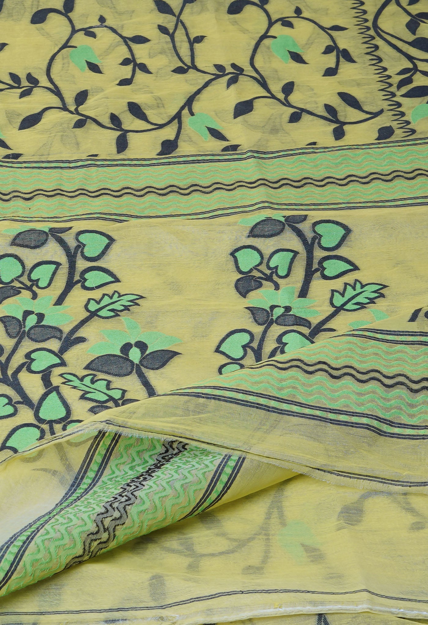 Green Pure Handloom Dhakai Jamdhani Cotton Saree