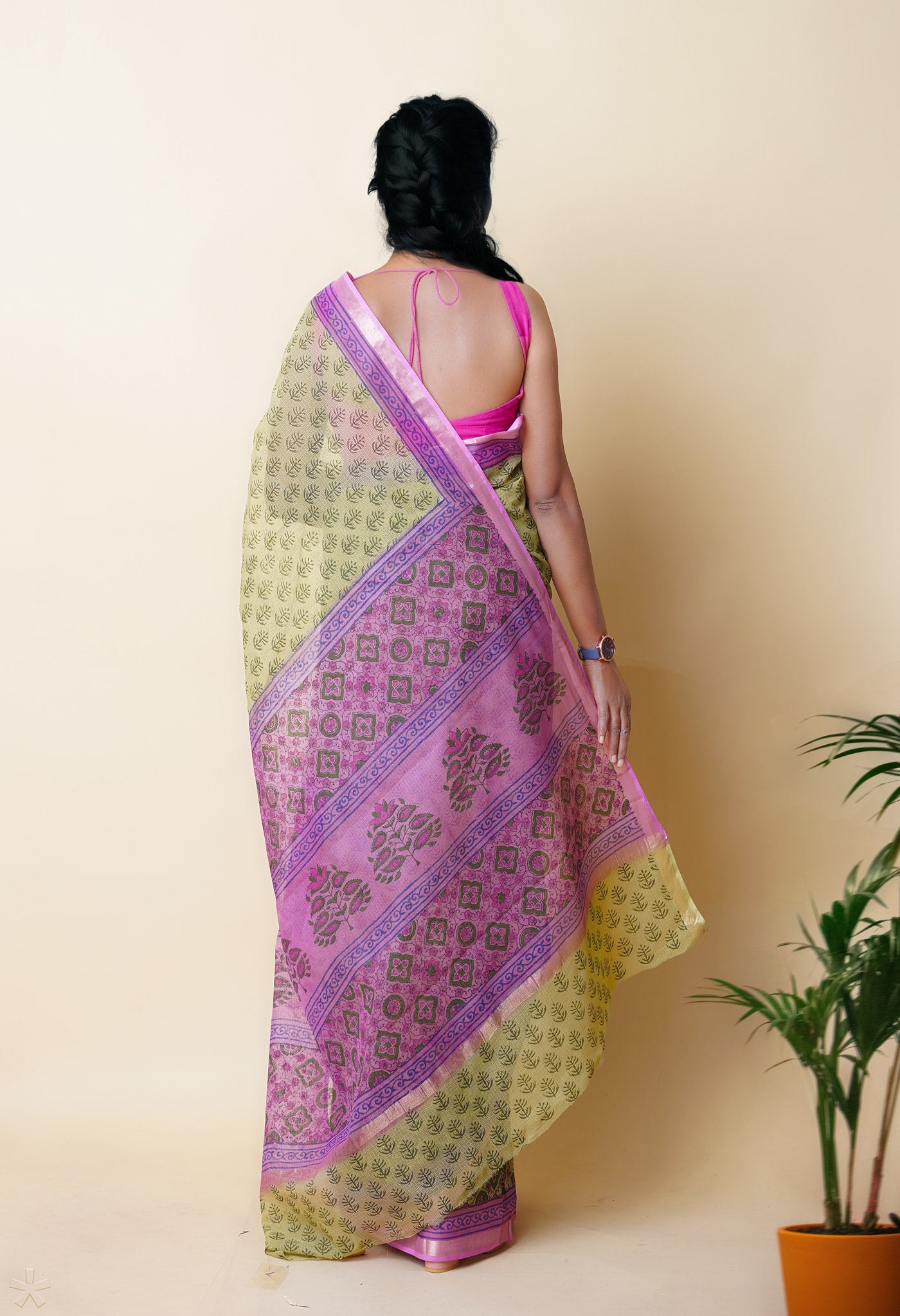 Green Pure Hand Block Printed Kota Saree
