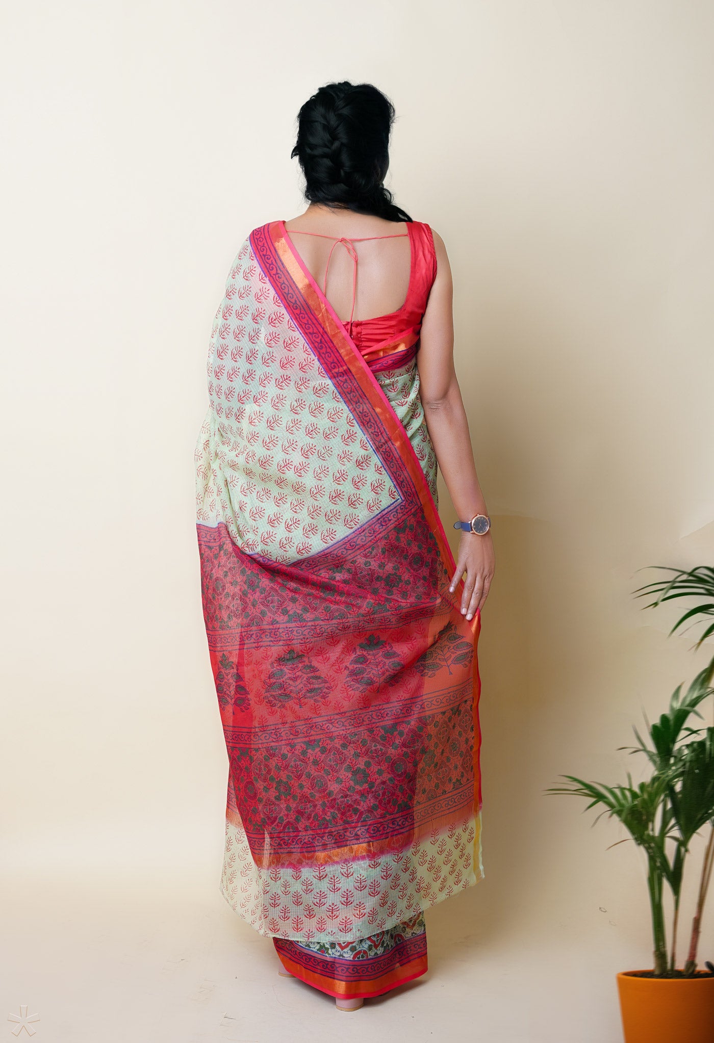 Green Pure Hand Block Printed Kota Saree