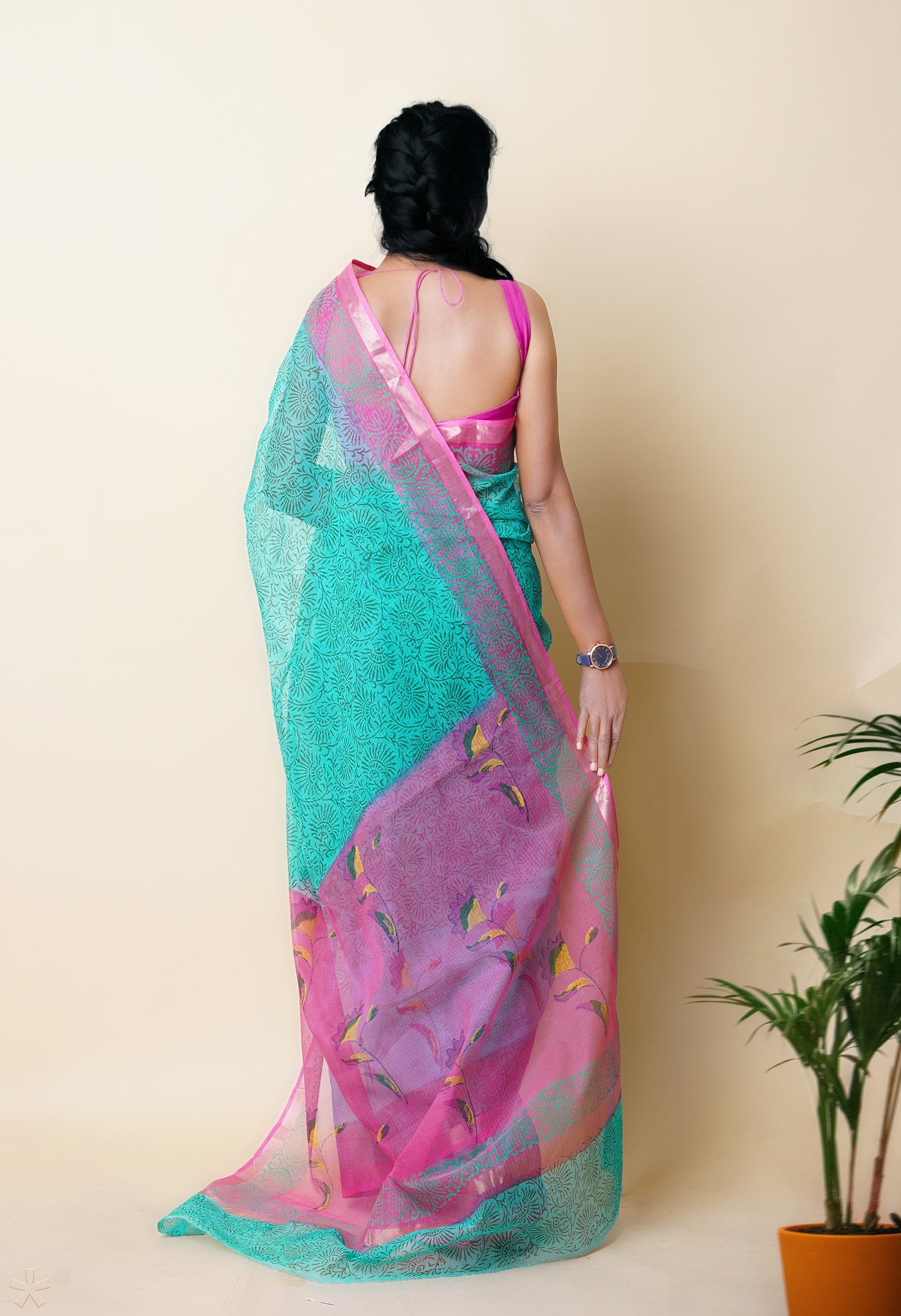Green Pure Hand Block Printed Kota Saree