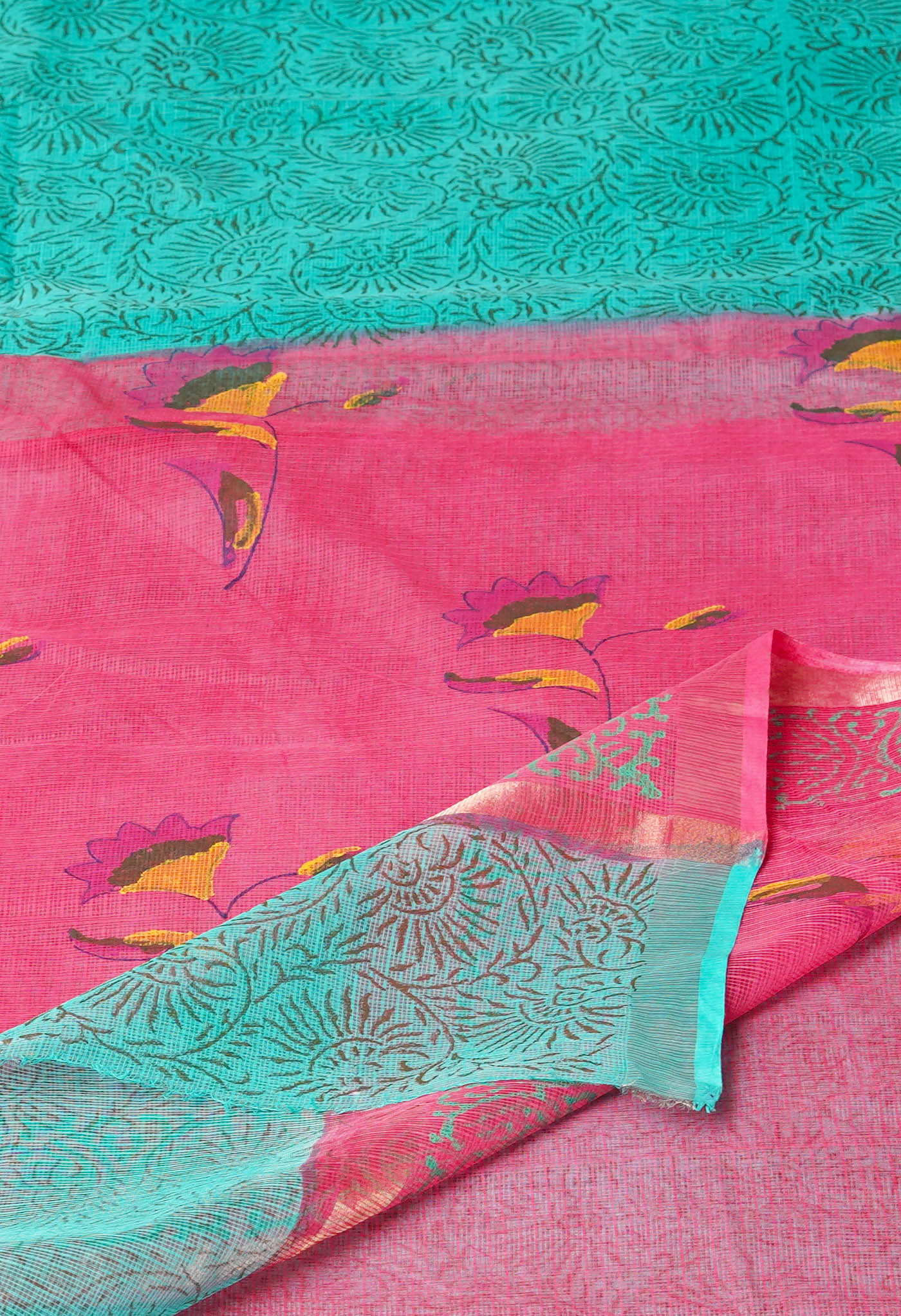 Green Pure Hand Block Printed Kota Saree