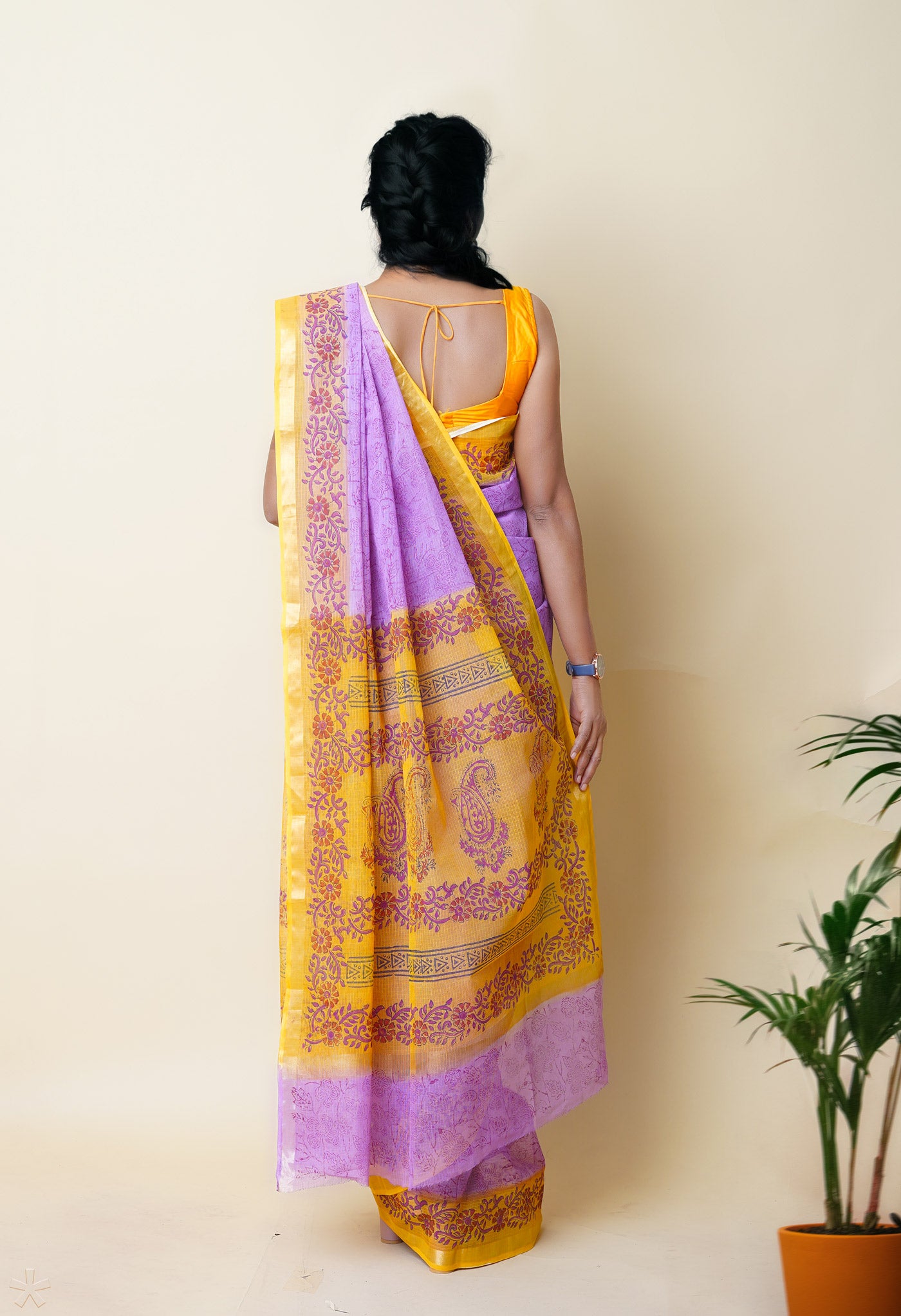 Pink Pure Hand Block Printed Kota Saree