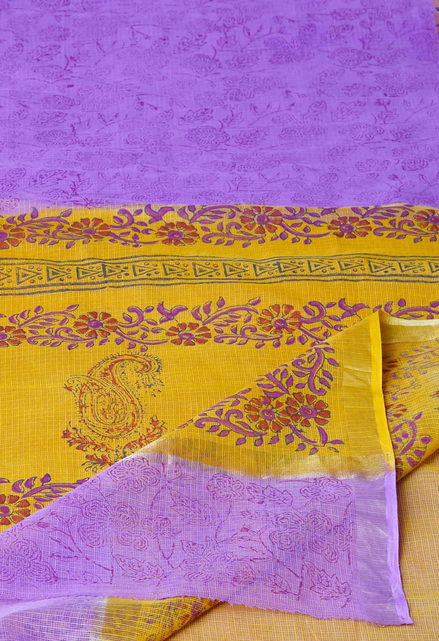 Pink Pure Hand Block Printed Kota Saree